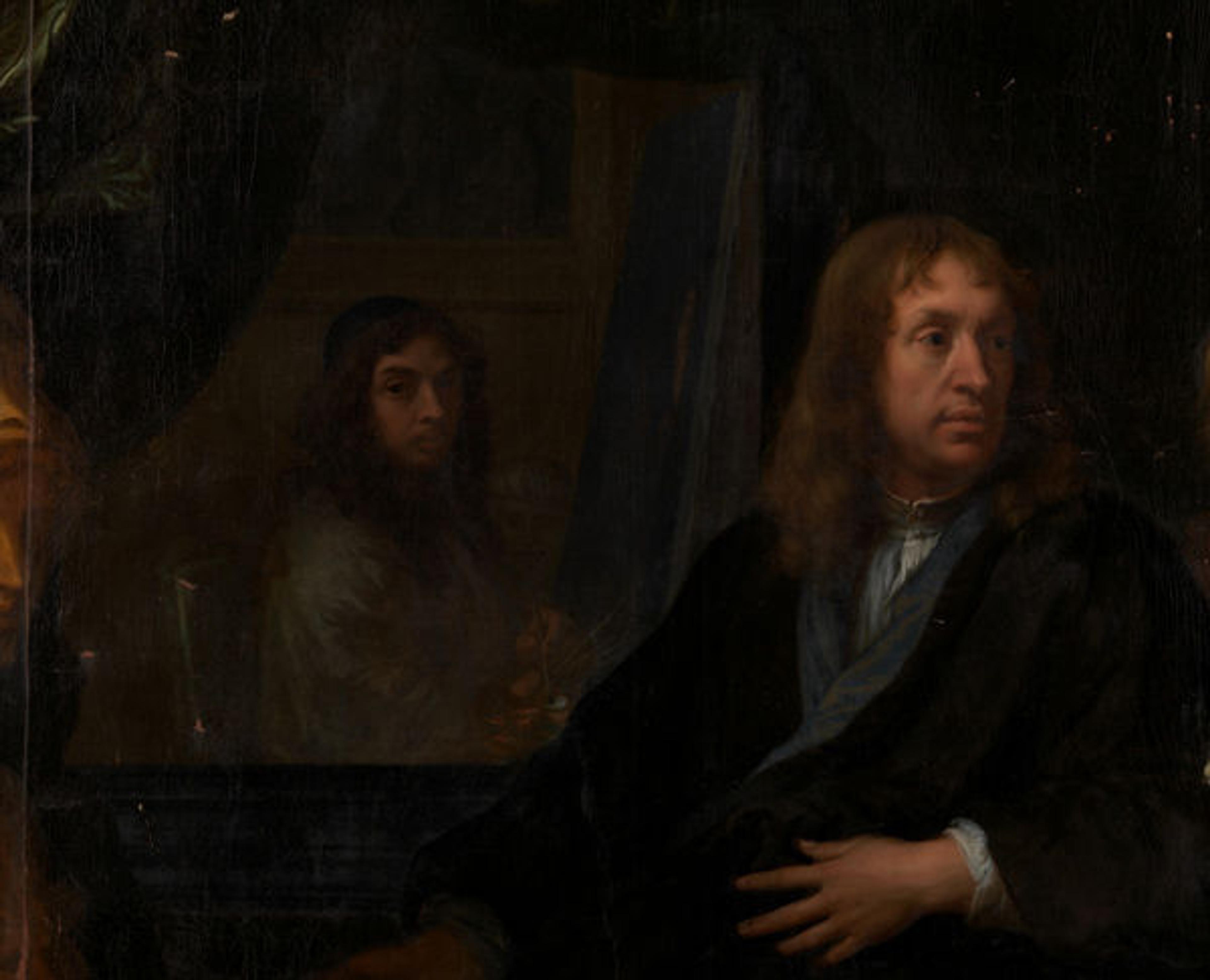 Detail of the artist reflected in a mirror