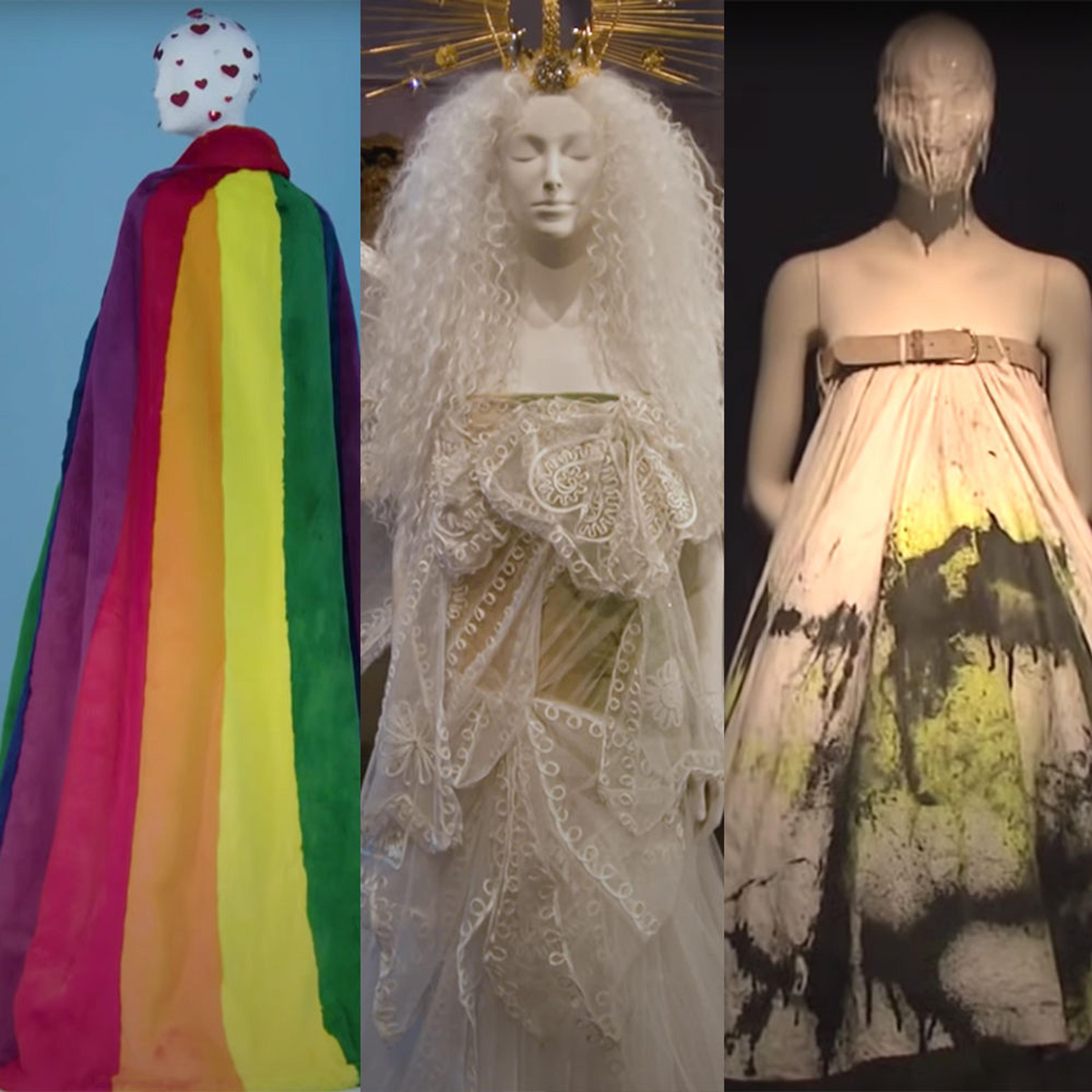 Image of four dresses from past Costume Institute shows.