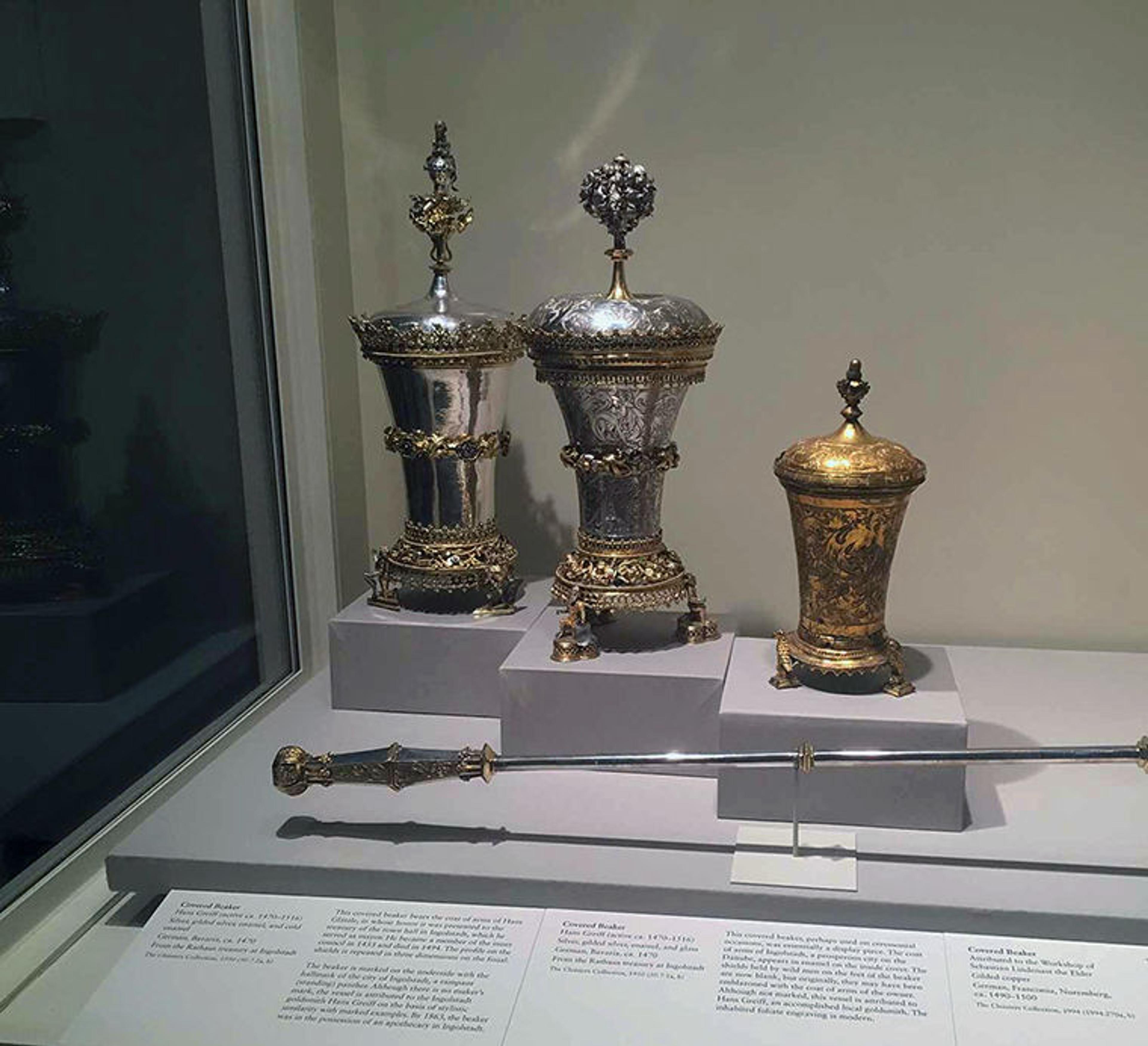 Display of medieval beakers at the Cloisters
