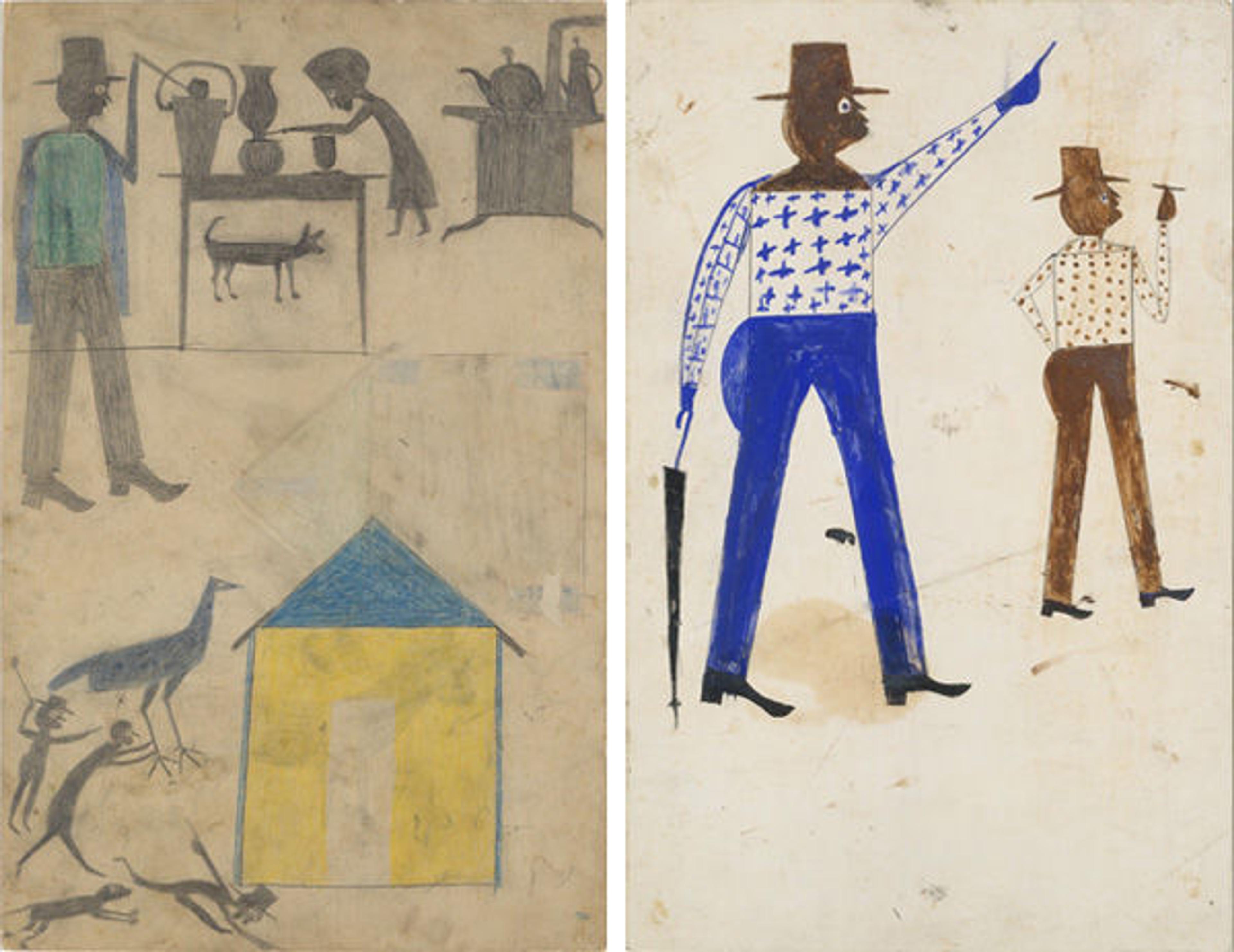 Left: Kitchen Scene, Yellow House. Right: Two Men Walking