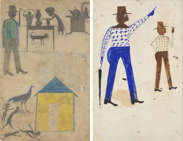 Left: Kitchen Scene, Yellow House. Right: Two Men Walking