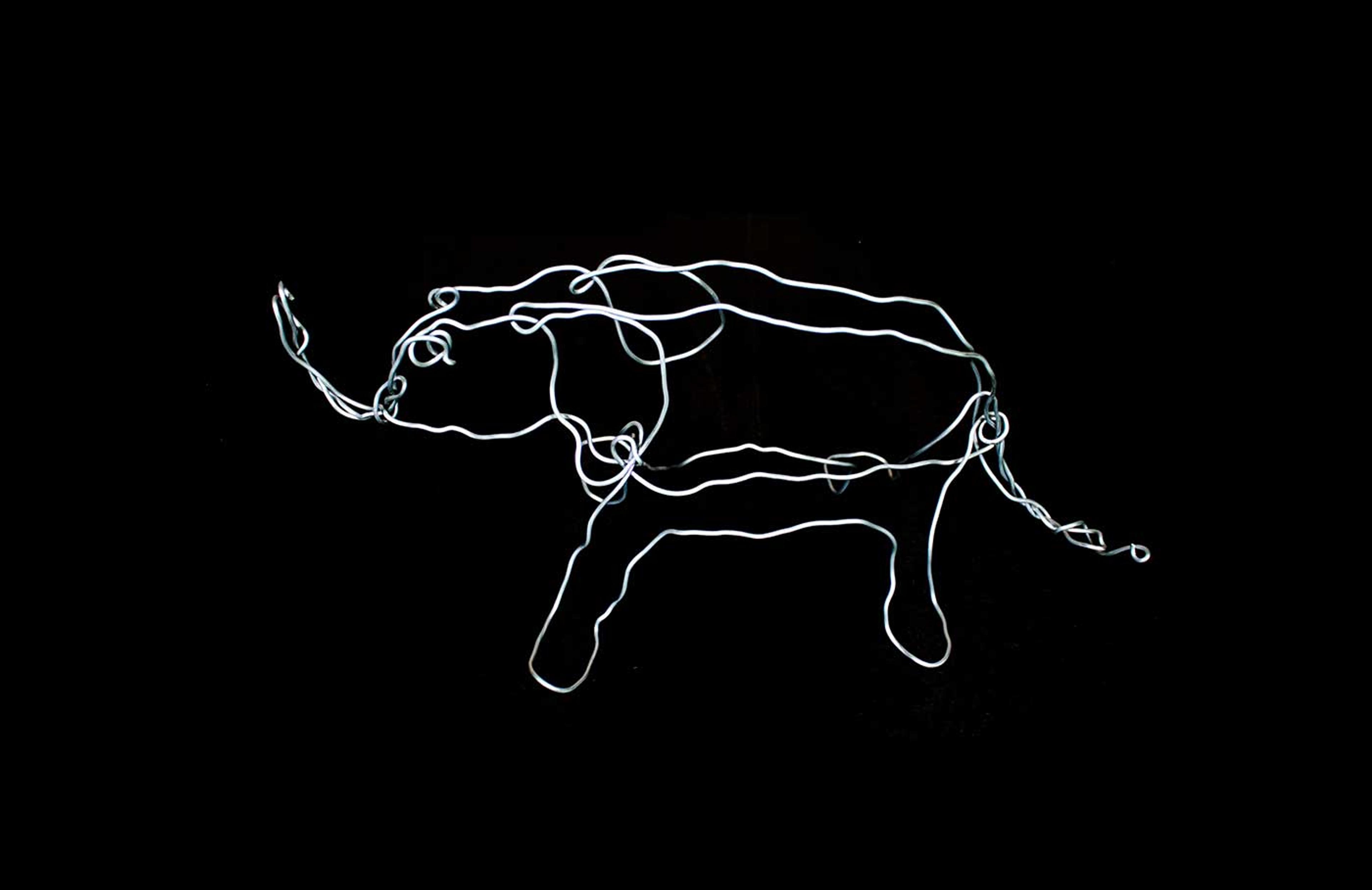 Wire sculpture of an elephant.