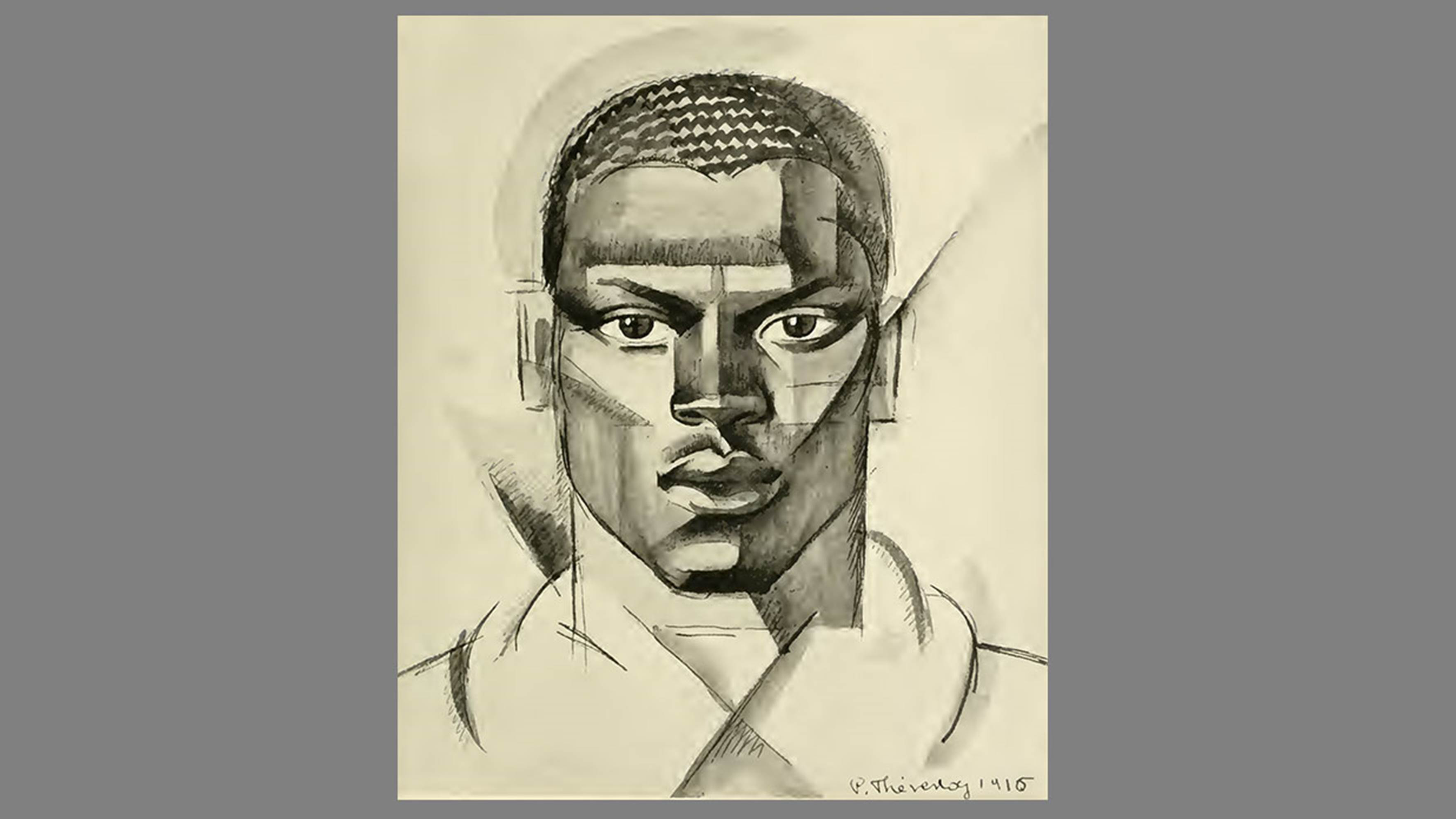 A charcoal drawing of a young Black man.