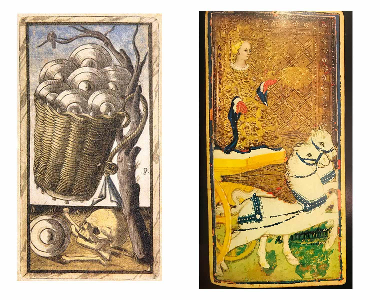 Eight of Coins tarot card and The Chariot tarot card