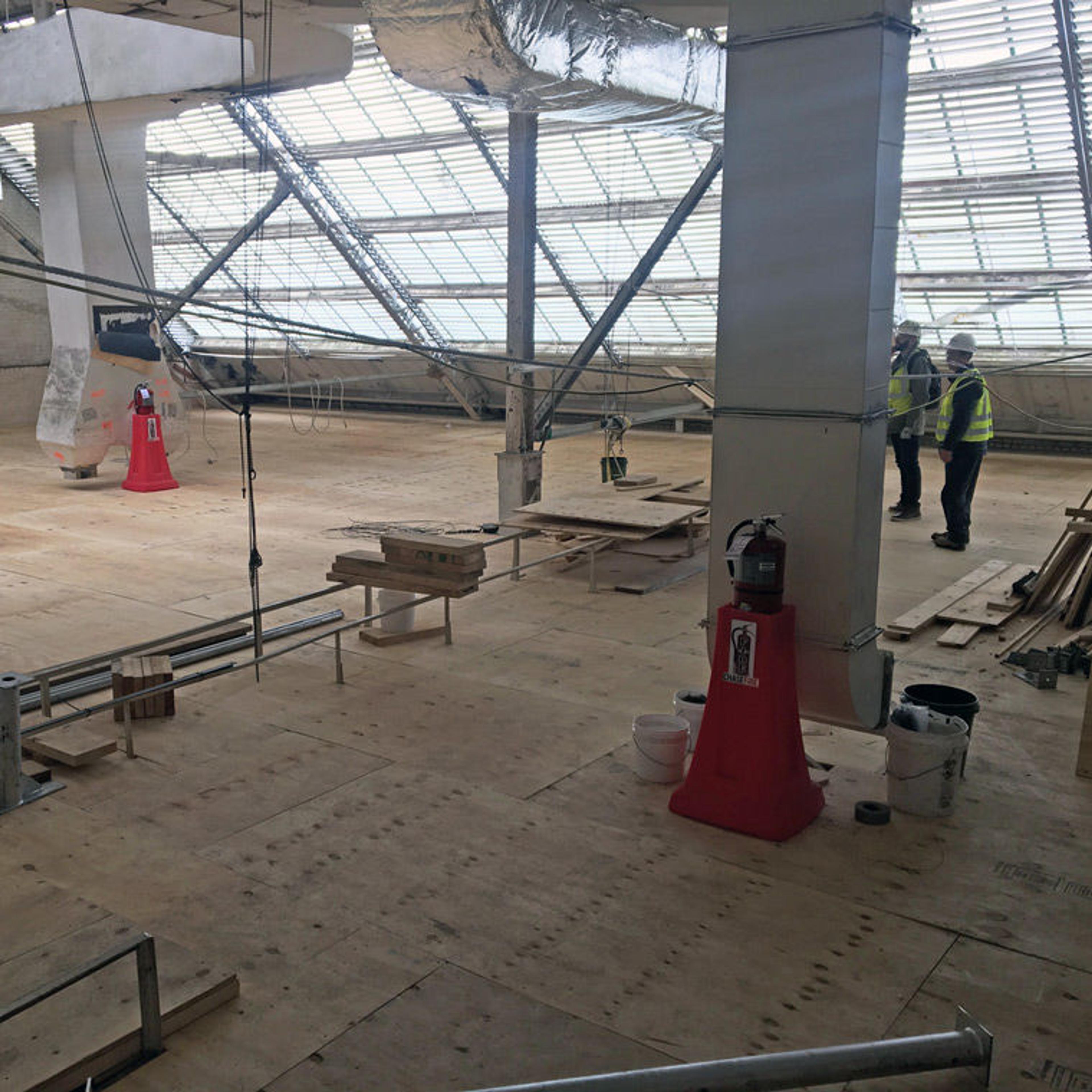 View of attic space above The Met's European Paintings galleries during extensive construction activity