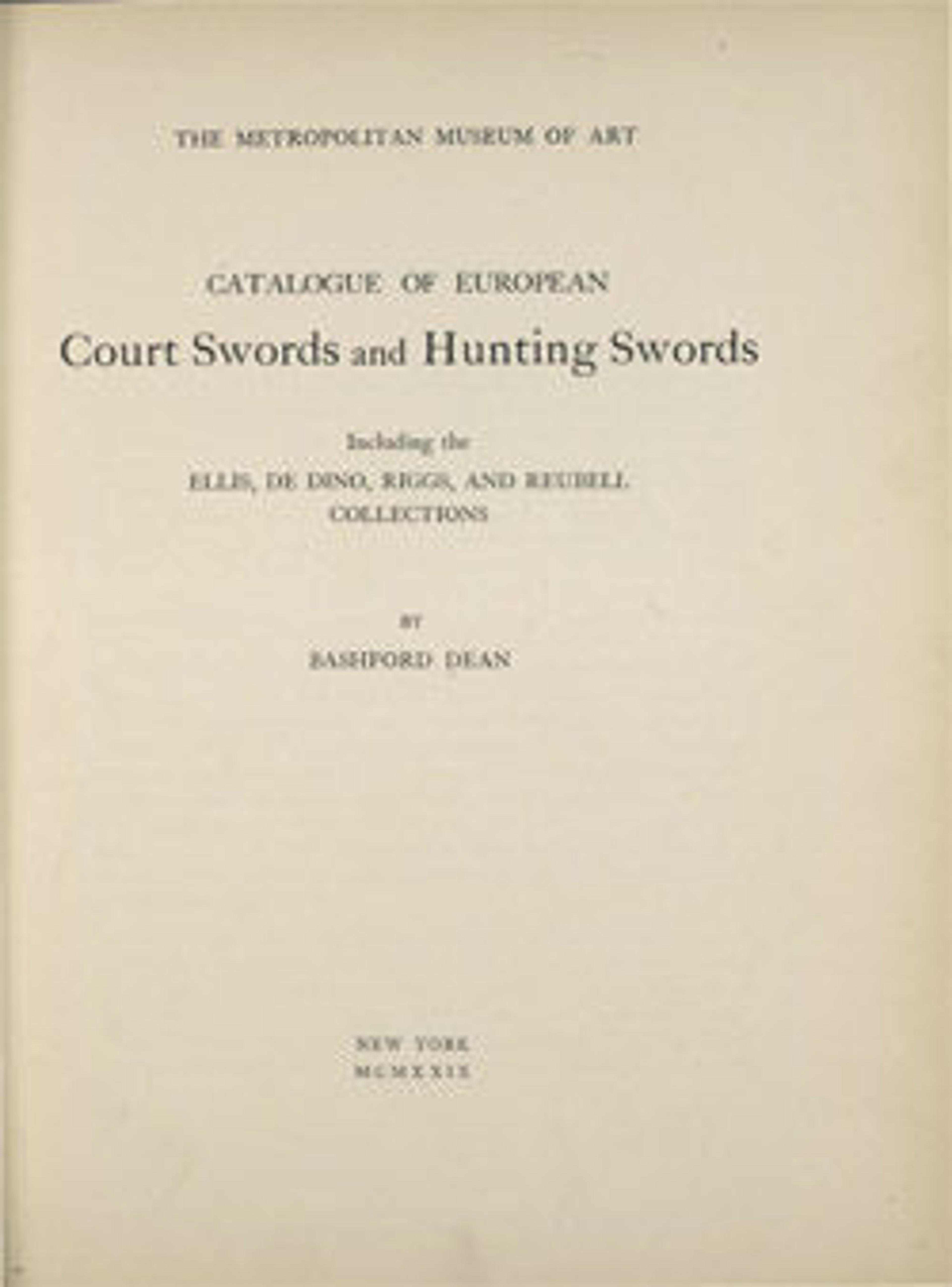 Title page of Catalogue of European Court Swords and Hunting Swords