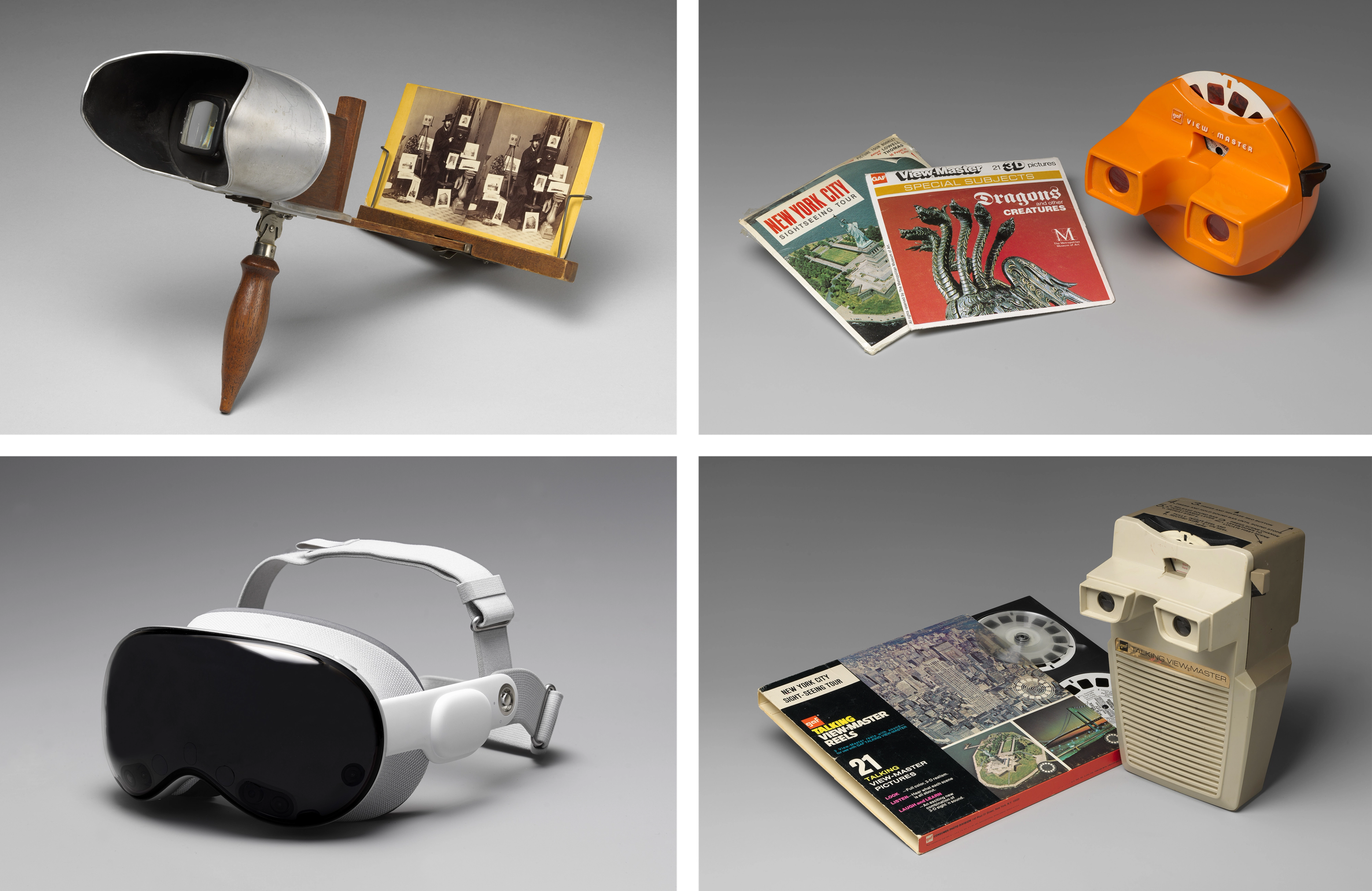 Four 2D and 3D viewers from the last century, arranged chronologically.