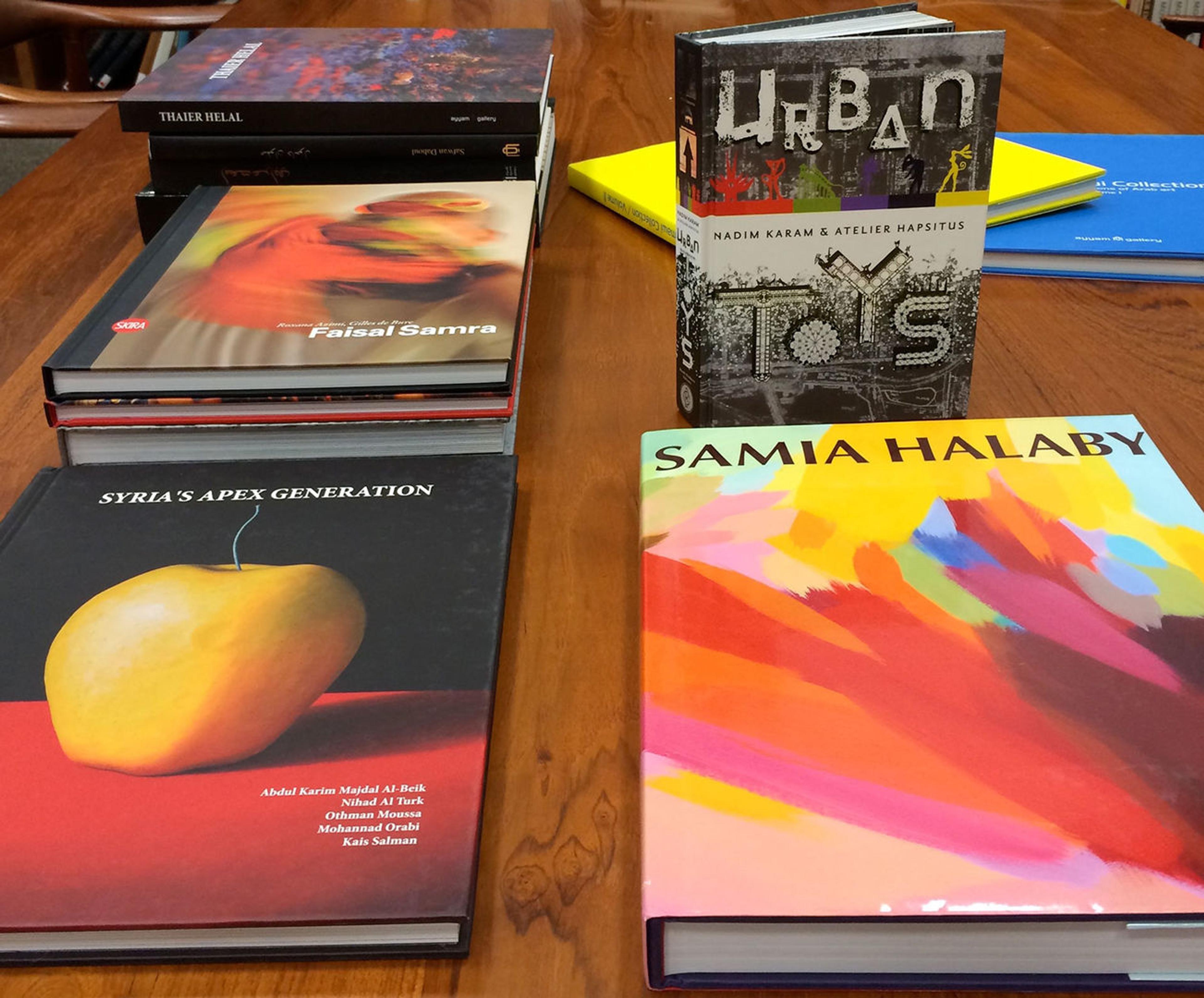 Several catalogs on a table