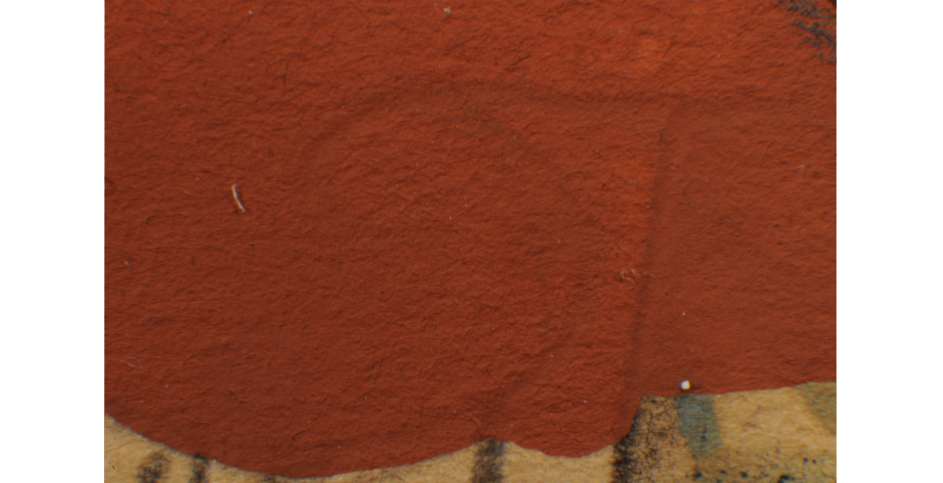 Pencil marks created on Picasso’s “Man with a Guitar” by pressure under a layer of orange paint