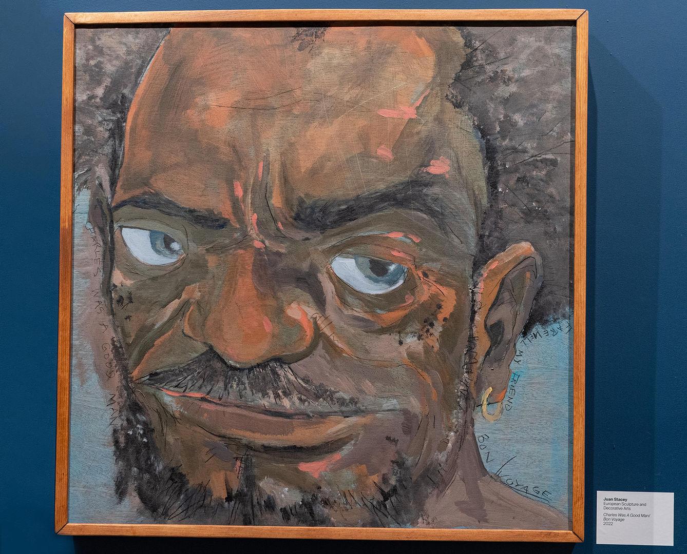 Painting of a dark-skinned man with a slight smile