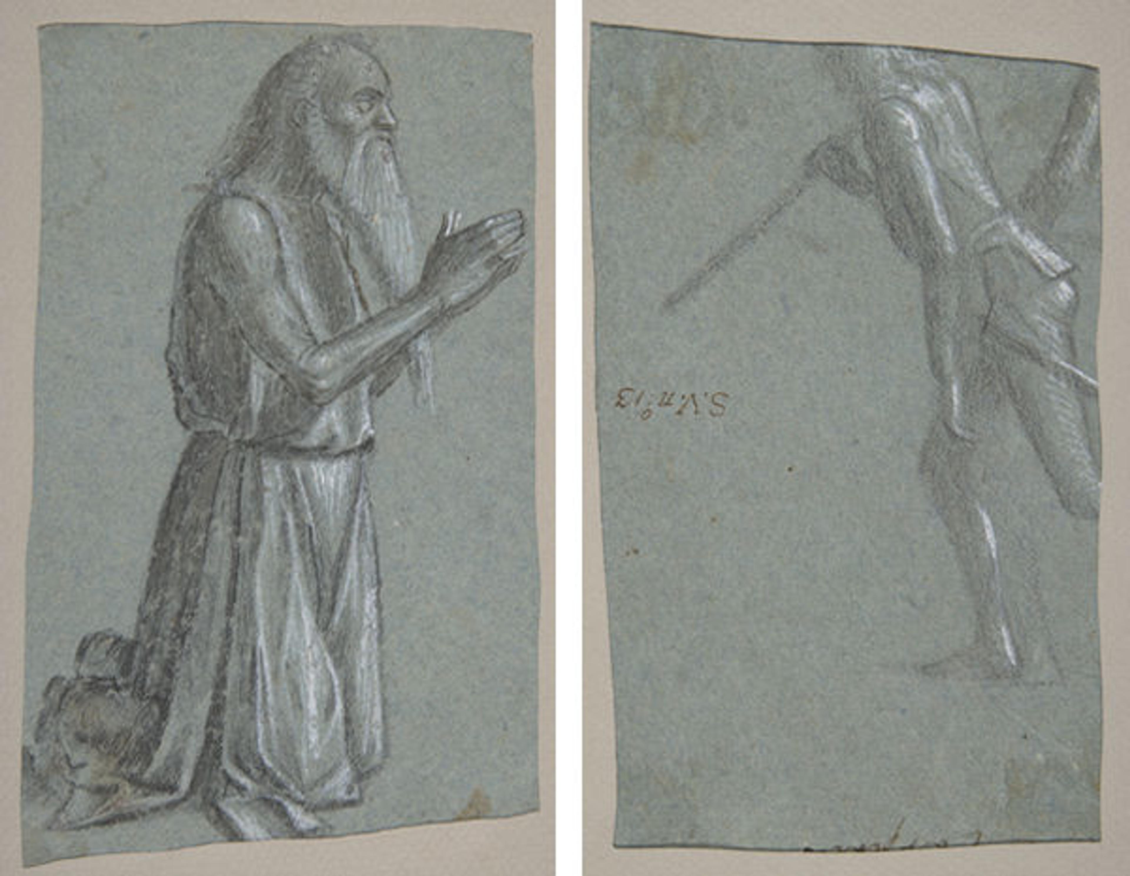 Vittore Carpaccio (Italian, 1460/66?–1525/26). Study for a Kneeling St. Jerome (recto), Study of Soldier with a Spear seen from the rear (verso), ca. 1493 (1998.14a, b)