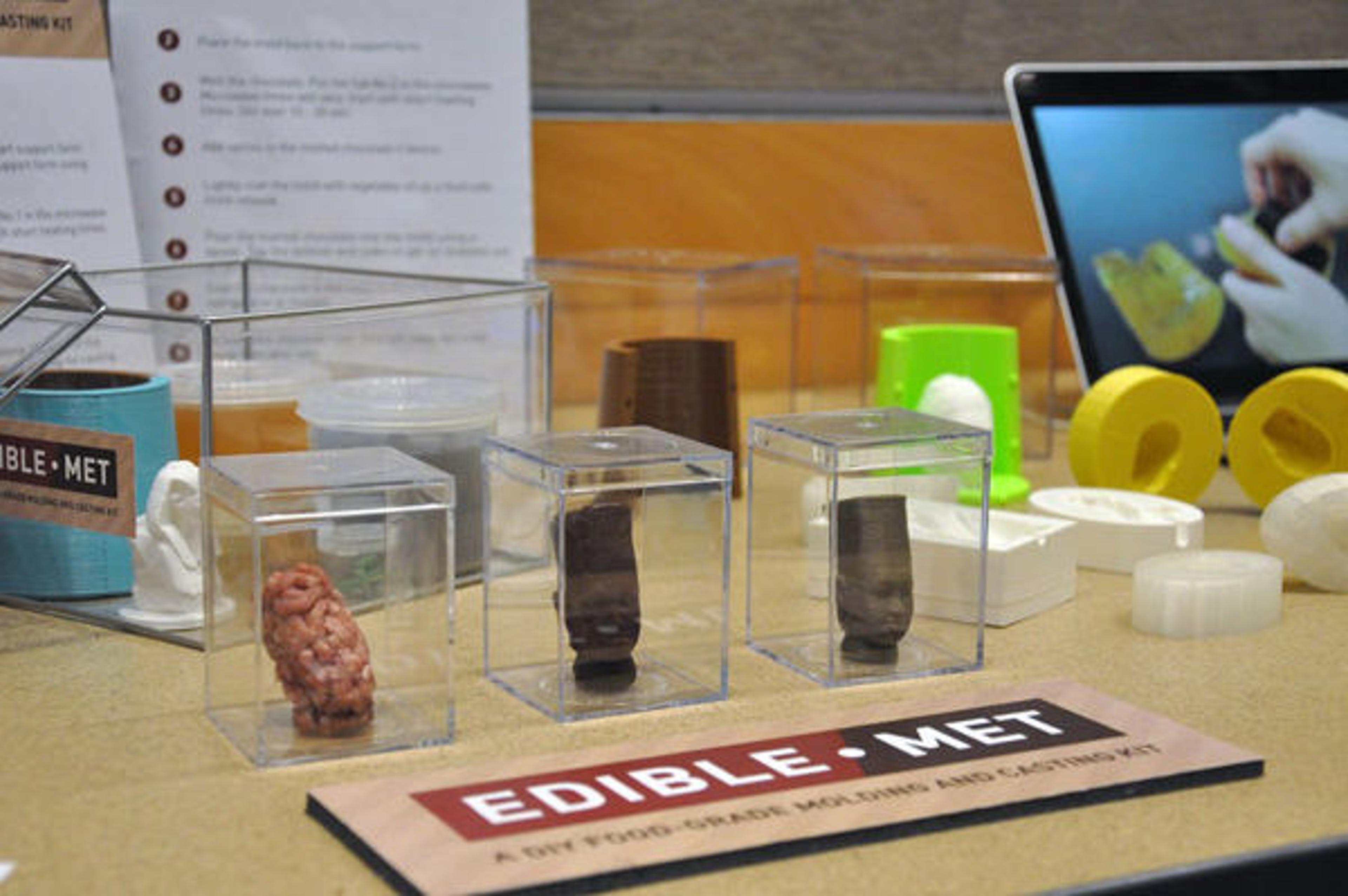 Three castings in a case on display for the fall MediaLab Expo 2014.