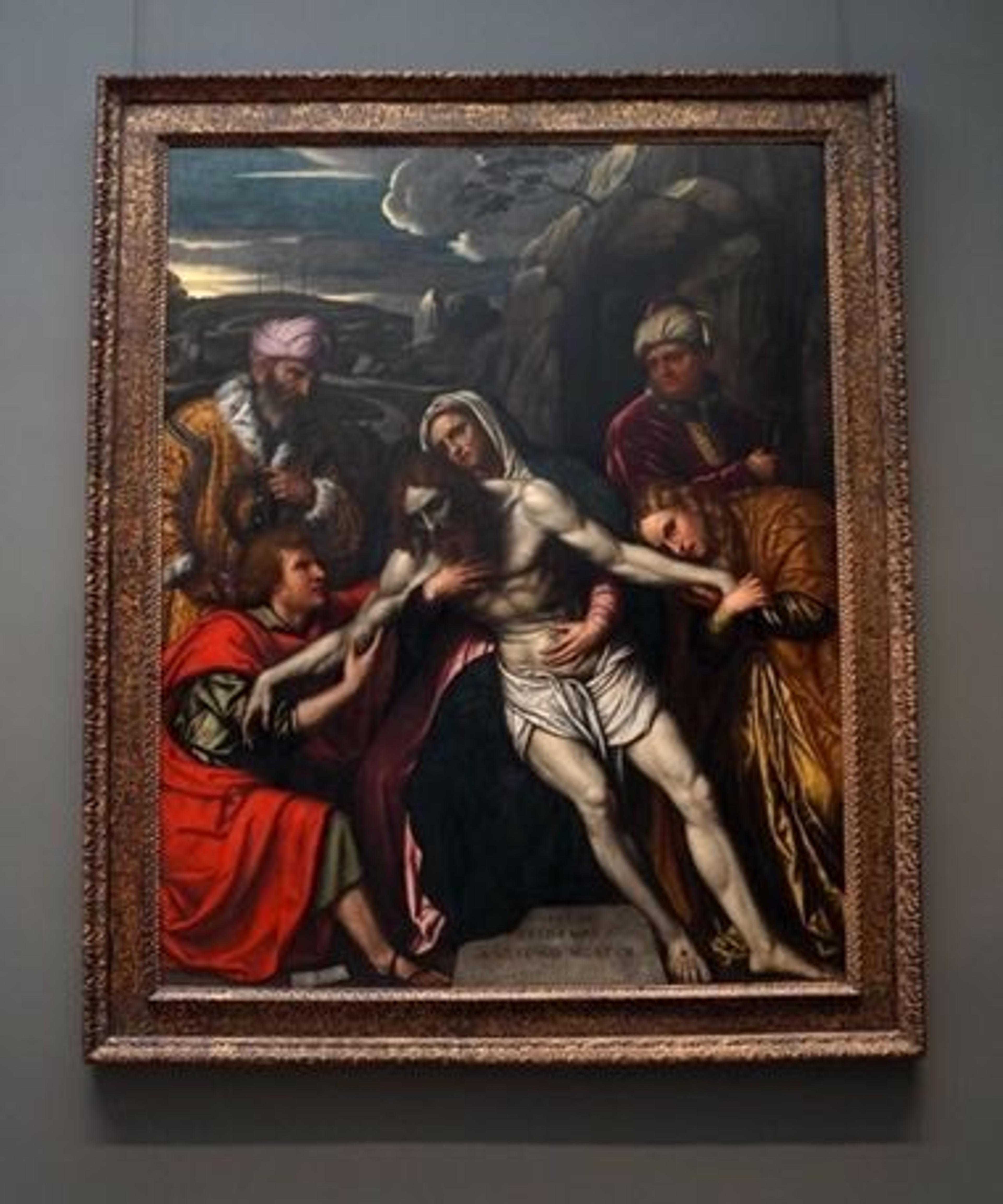 View of Moretto da Brescia's "The Entombment" on view in The Met's European paintings galleries
