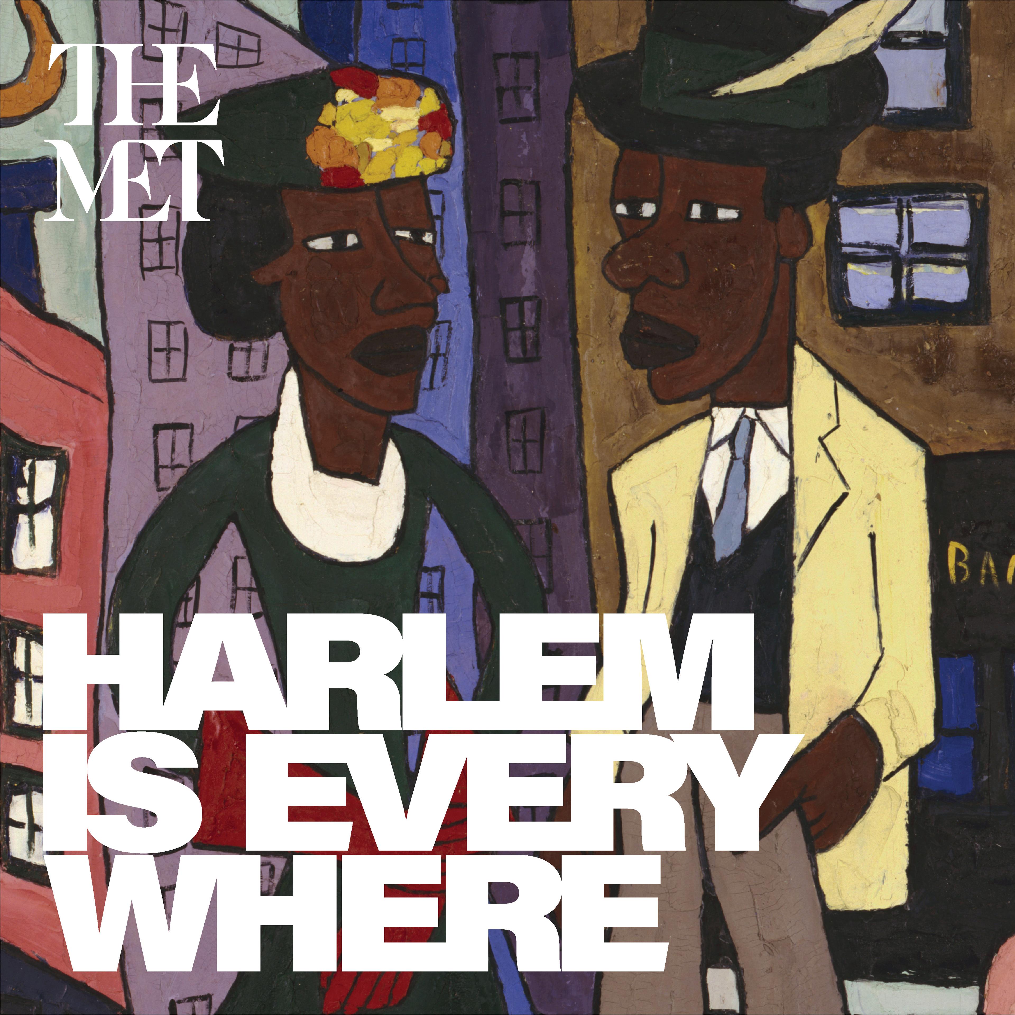 Series art for the podcast "Harlem Is Everywhere," featuring William H. John's portrait of a fashionable Black couple in a cityscape titled, "Street Life, Harlem"