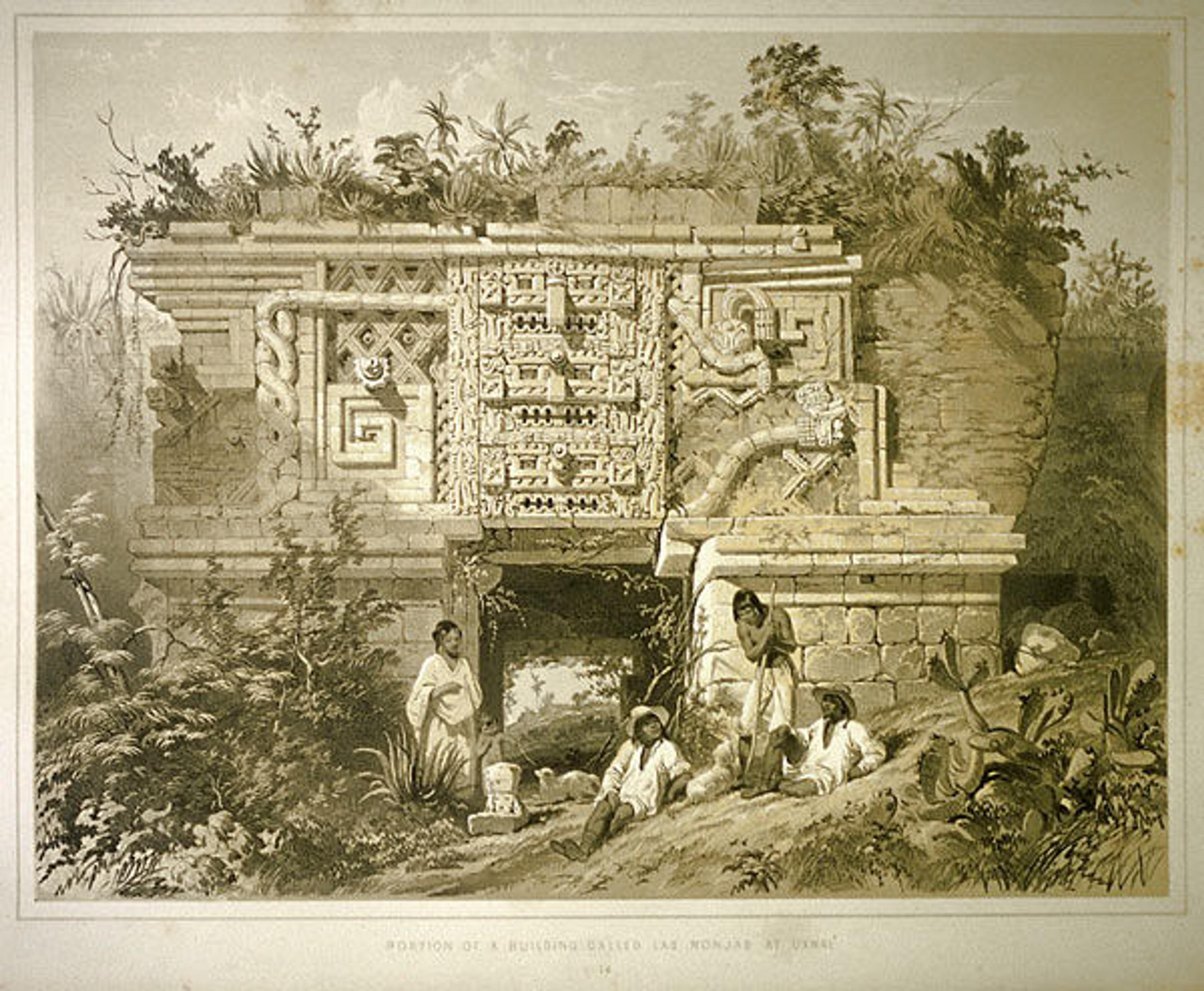 "Portion of a Building Called Las Monjas at Uxmal," by Frederick Catherwood, from Incidents of Travel in Yucatán, 1843