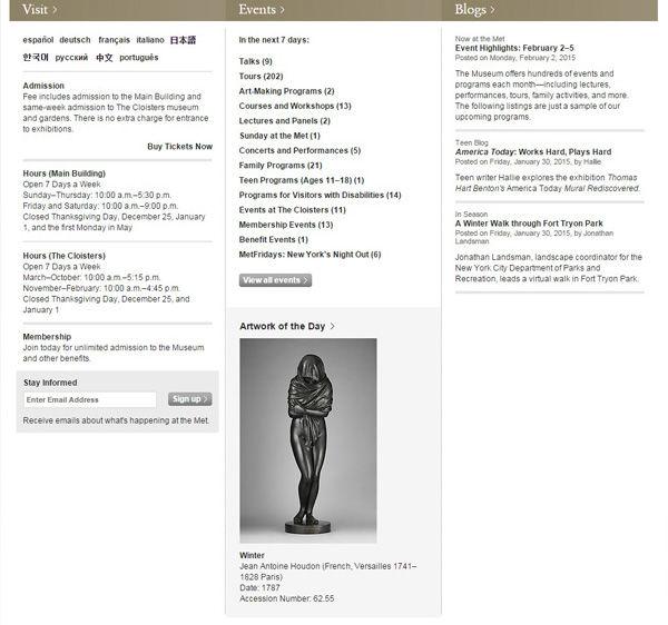 The Metropolitan Museum of Art Home Page, February 2, 2015