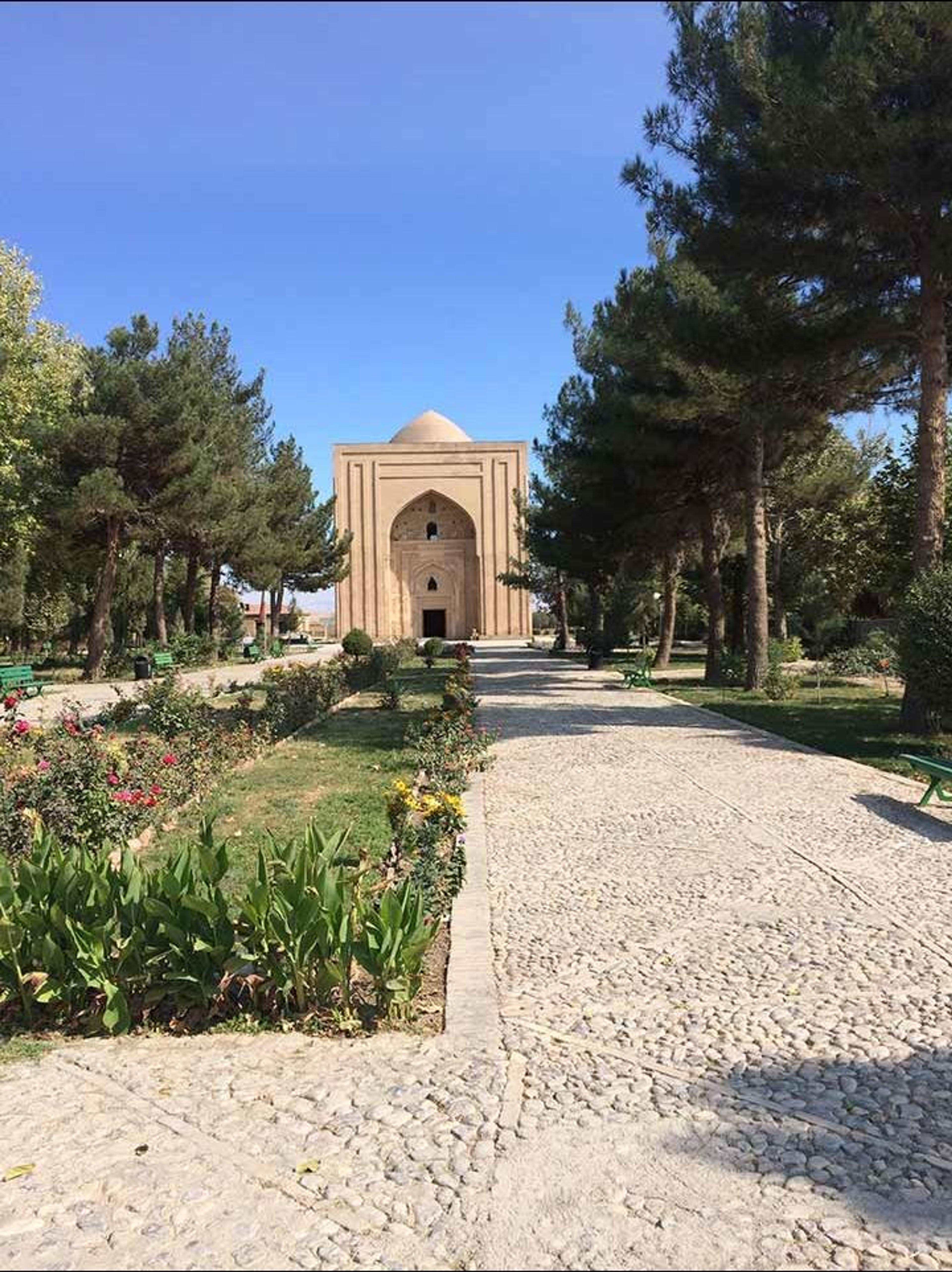 Harunieh garden with tomb against a blue sky