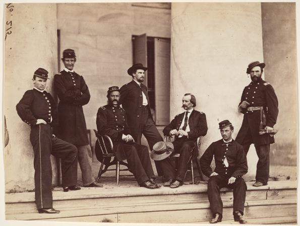Alexander Gardner (American, 1821–1882) | Brigadier General Gustavus A. DeRussy and Staff on Steps of Arlington House, Arlington, Virginia | 1986.1166.2