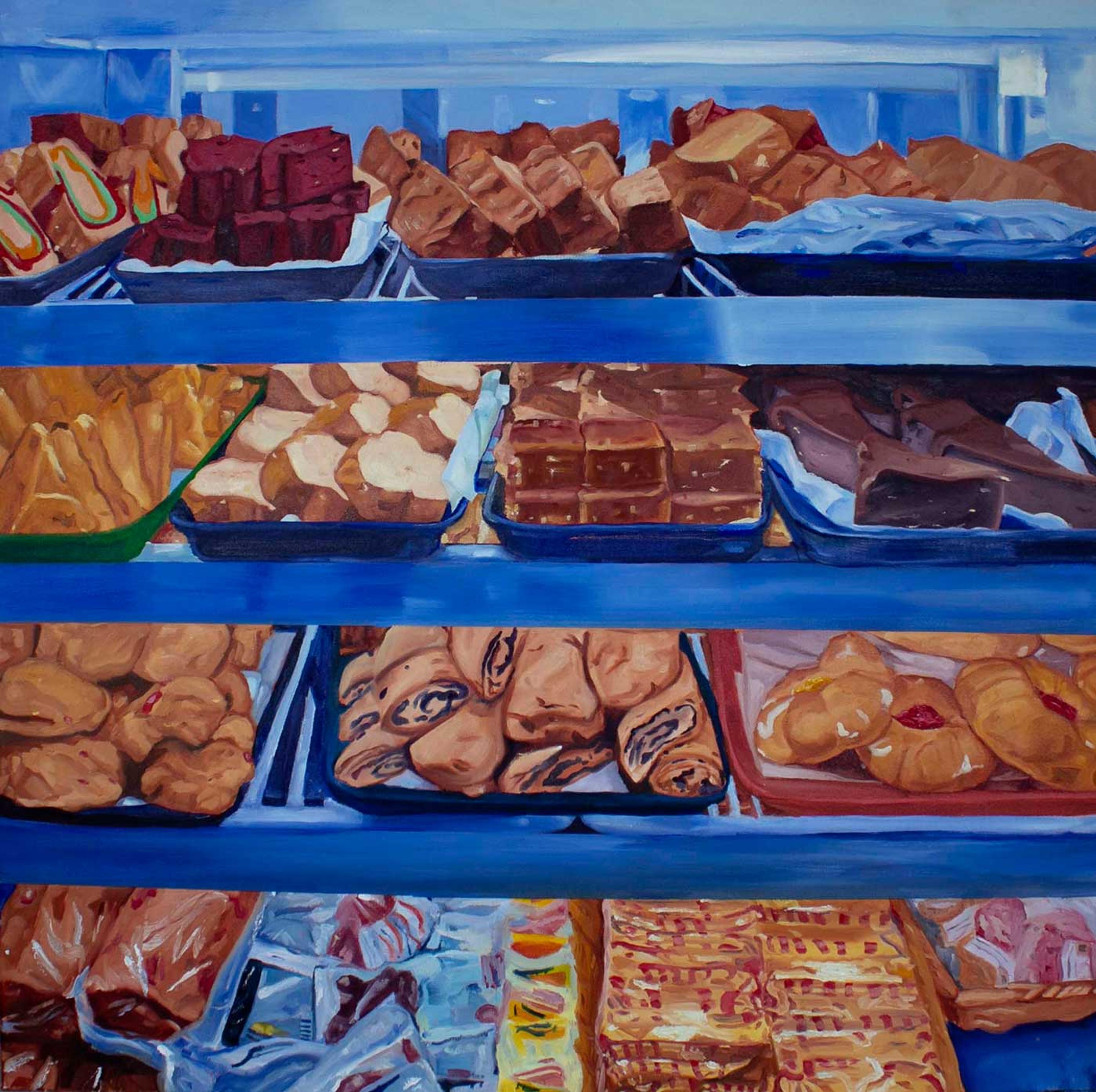 Painting of a bakery display.