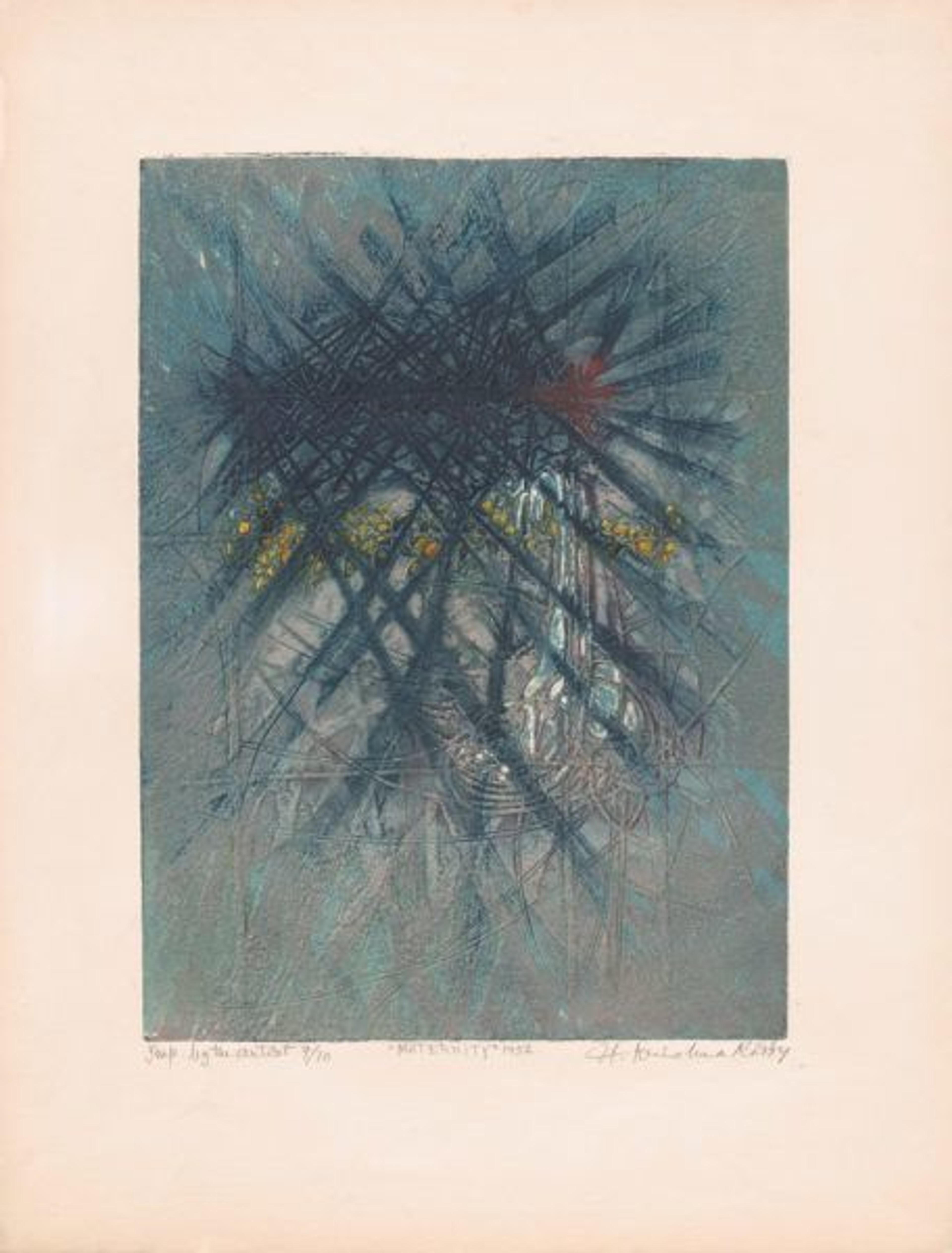 Mixed color intaglio print by Krishna Reddy titled