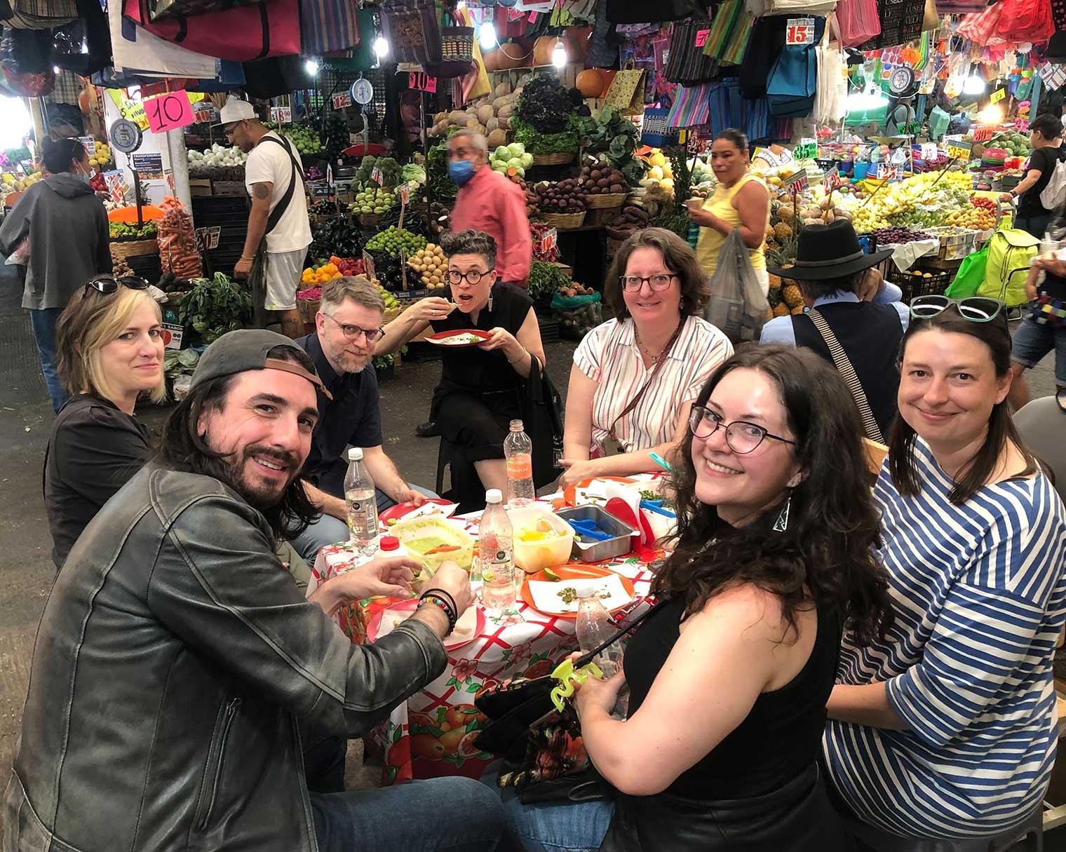 Several librarians eating a meal together