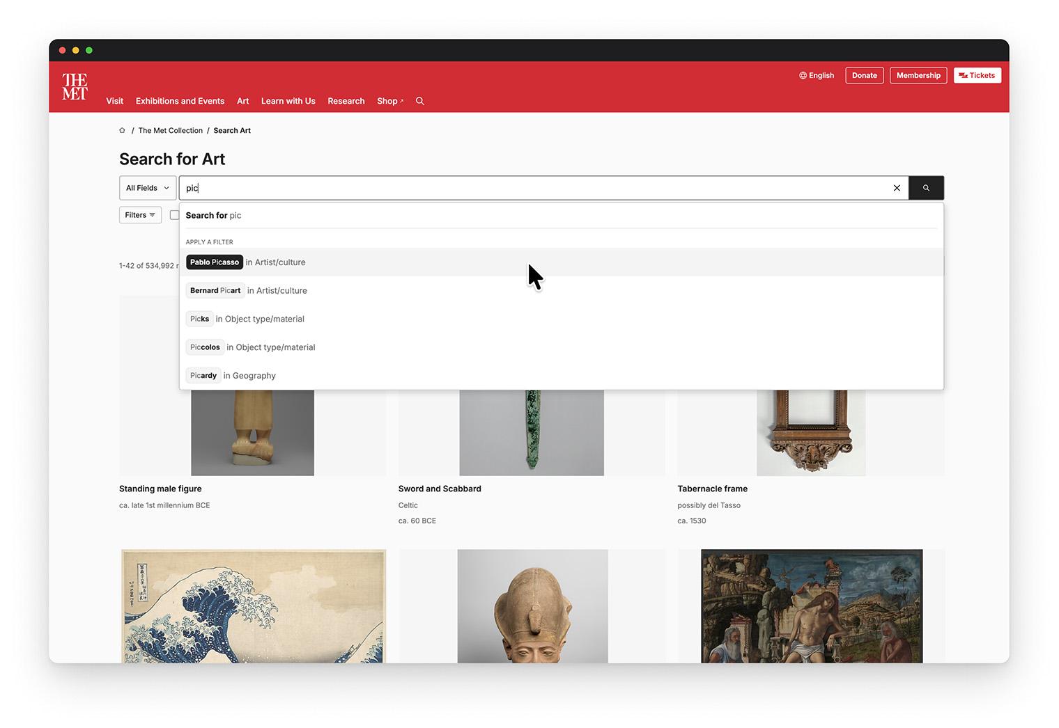 Search result with various images