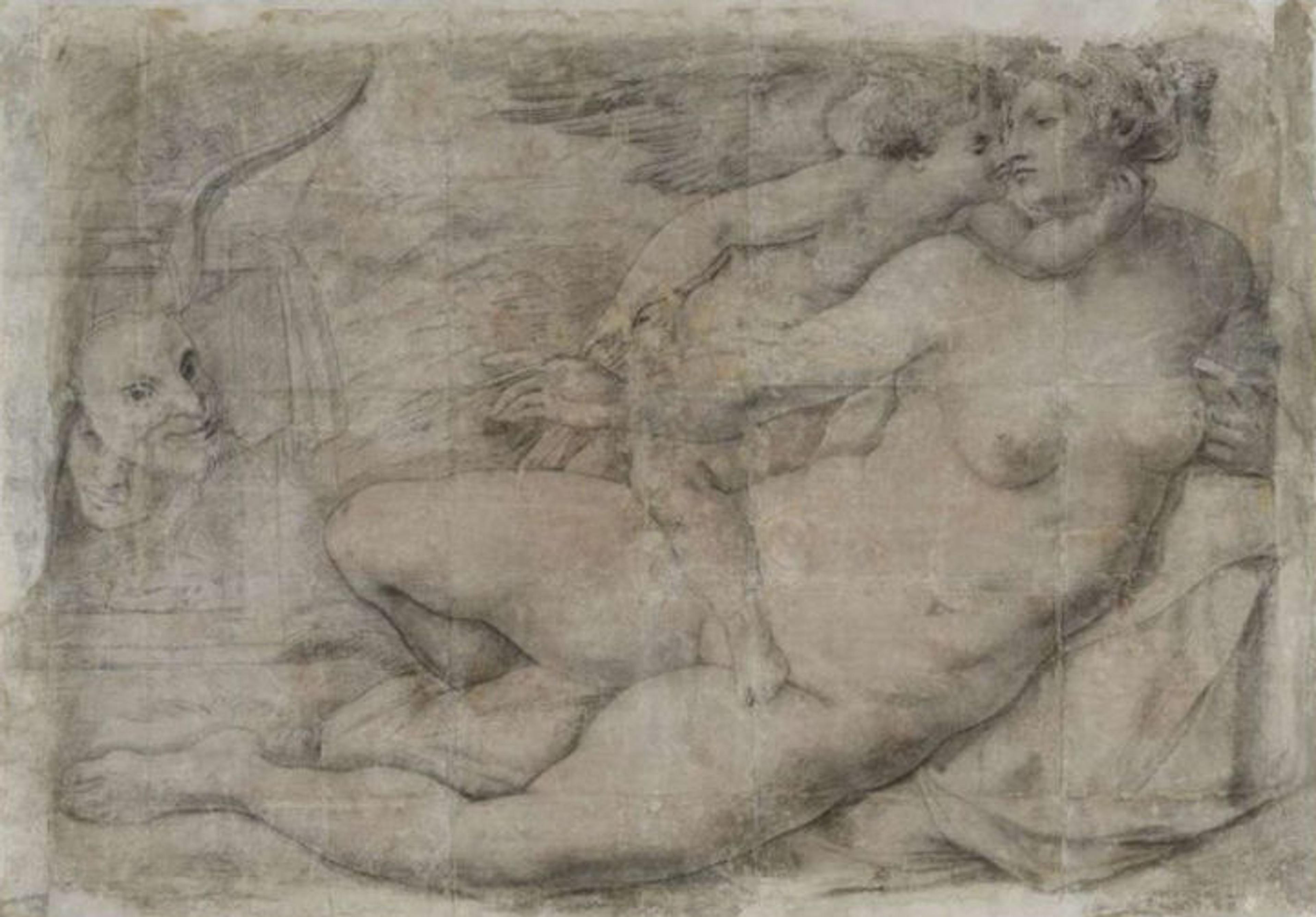 Cartoon of Michelangelo's 'Venus Kissed by Cupid'
