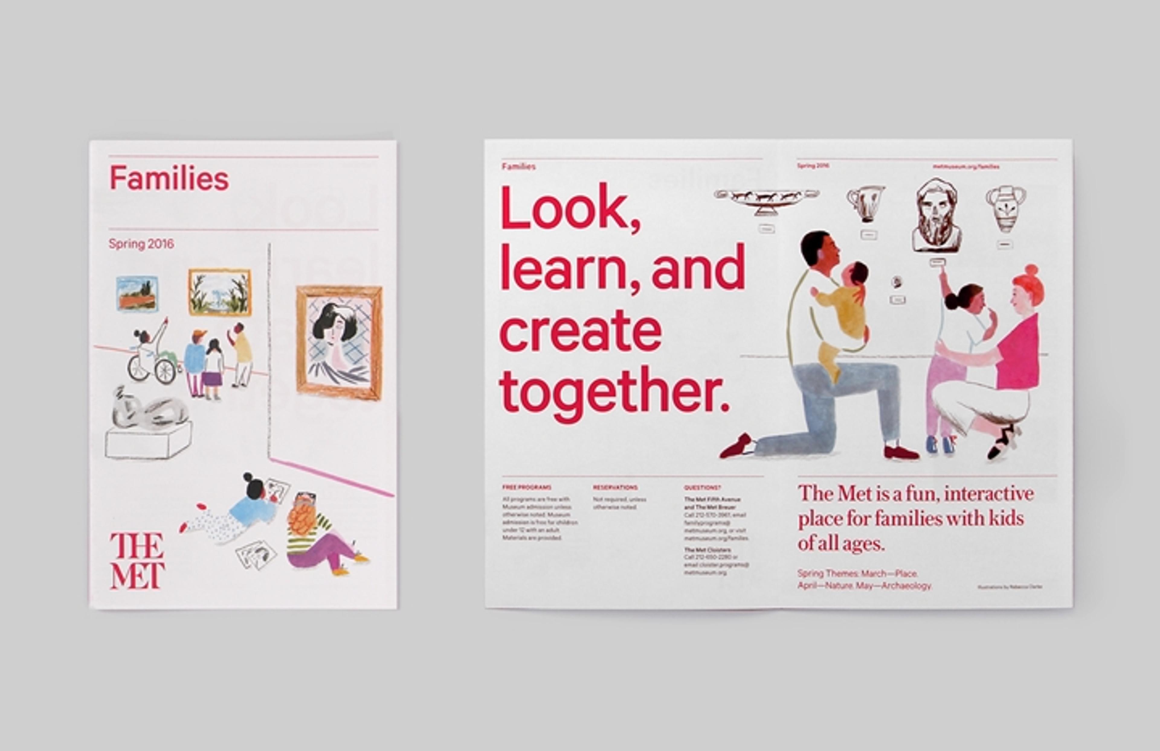 The Met's brand identity shown on print pieces for families