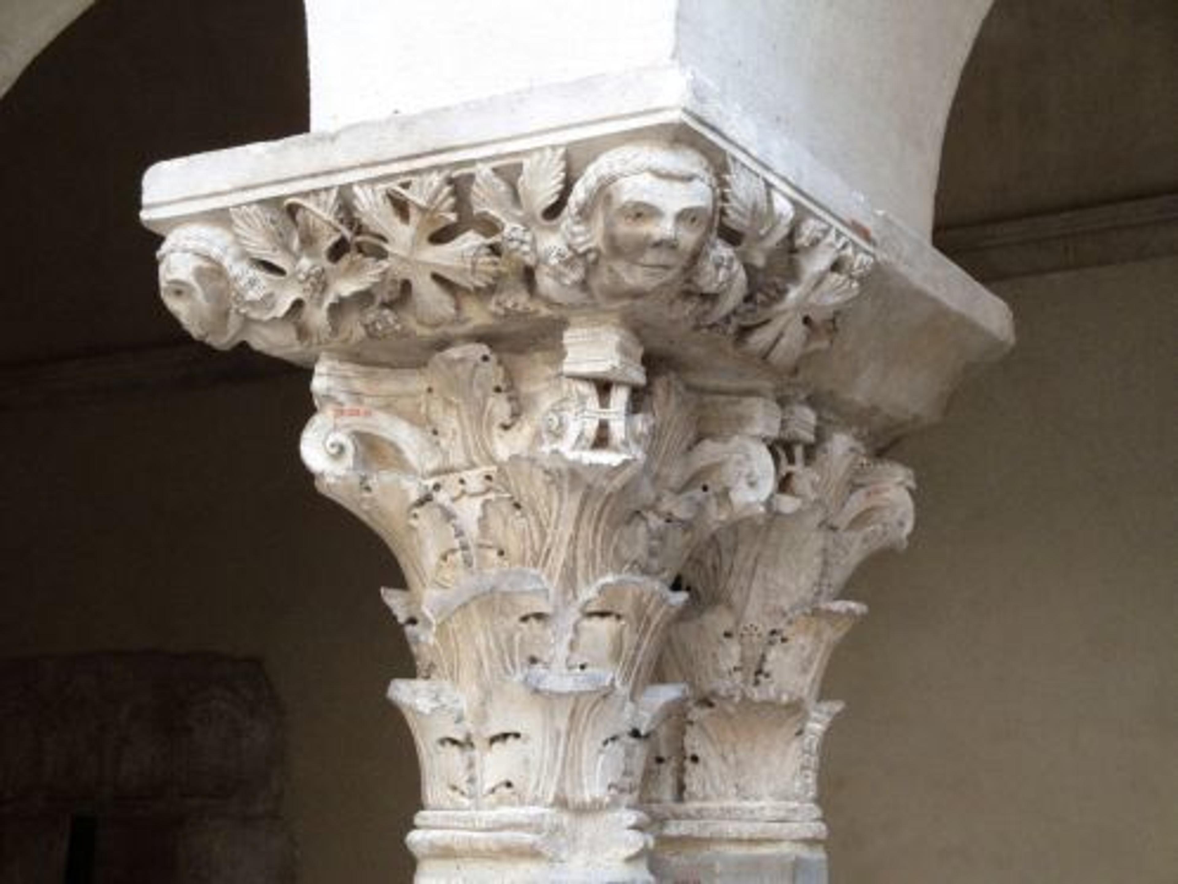 A beautifully rendered hop bine bearing female cones adorns the abacus of a capital in Saint-Guilhem Cloister.