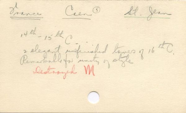Index Card for Church of St. Jean, Caen, France