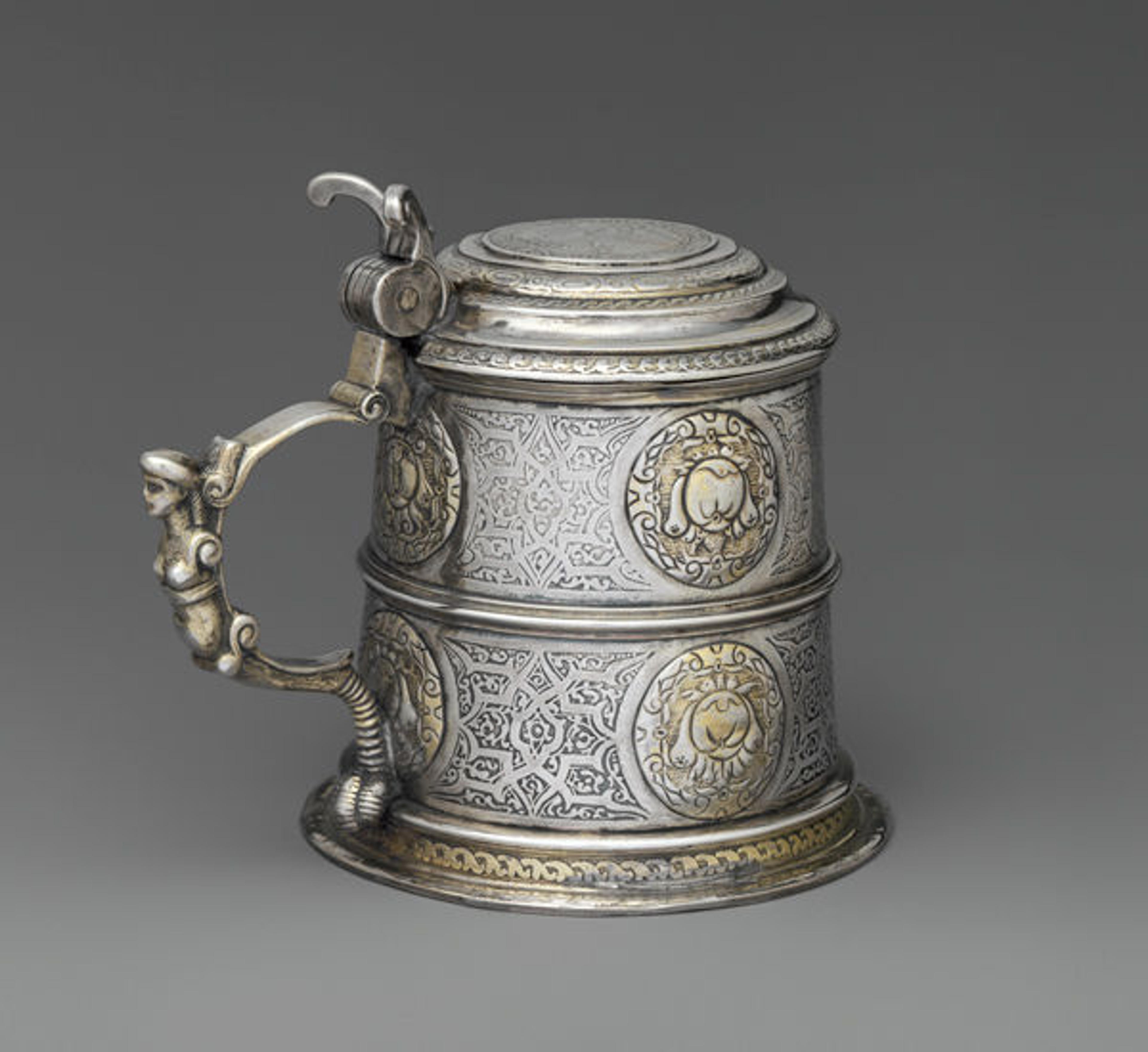 Tankard, late 16th century. Hungarian, possibly Nagyszben. Silver, partly gilded; Height: 5 1/8 in. (13 cm). The Metropolitan Museum of Art, New York, Gift of The Salgo Trust for Education, New York, in memory of Nicolas M. Salgo, 2010 (2010.110.80)