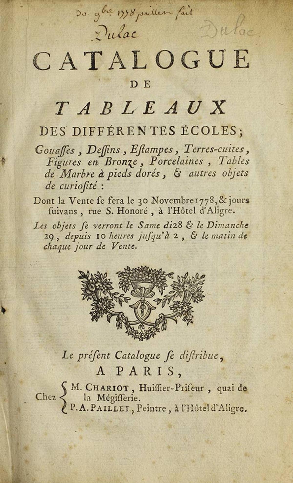 Going Once, Going Twice, Vendu! Ancien Régime Auction Catalogs at