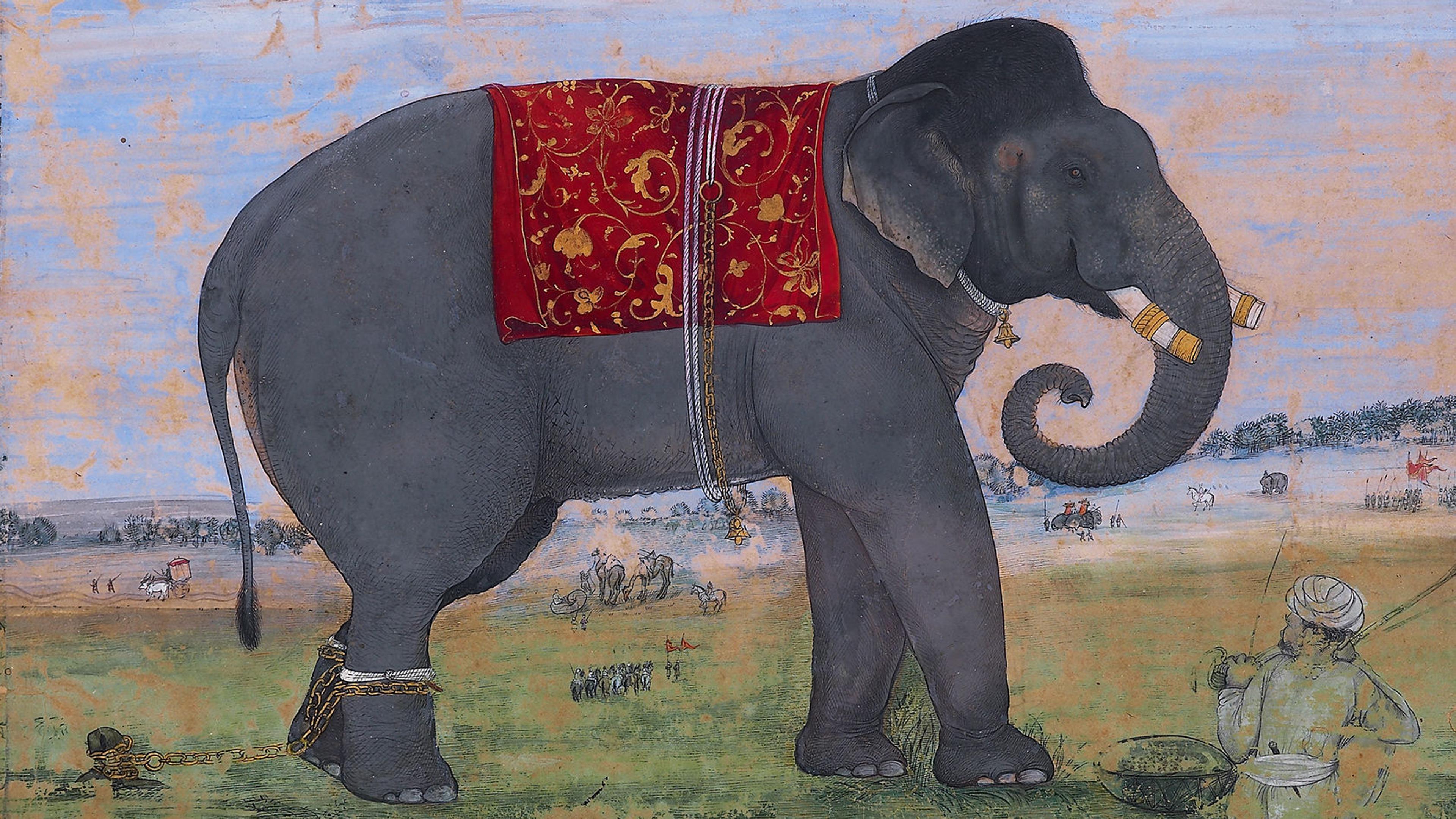 Traditional Indian Paining of gray elephtant.