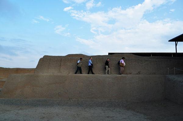 The joint Met/Getty Museum team tours the Peruvian site of Chan Chan. Photo courtesy of the author