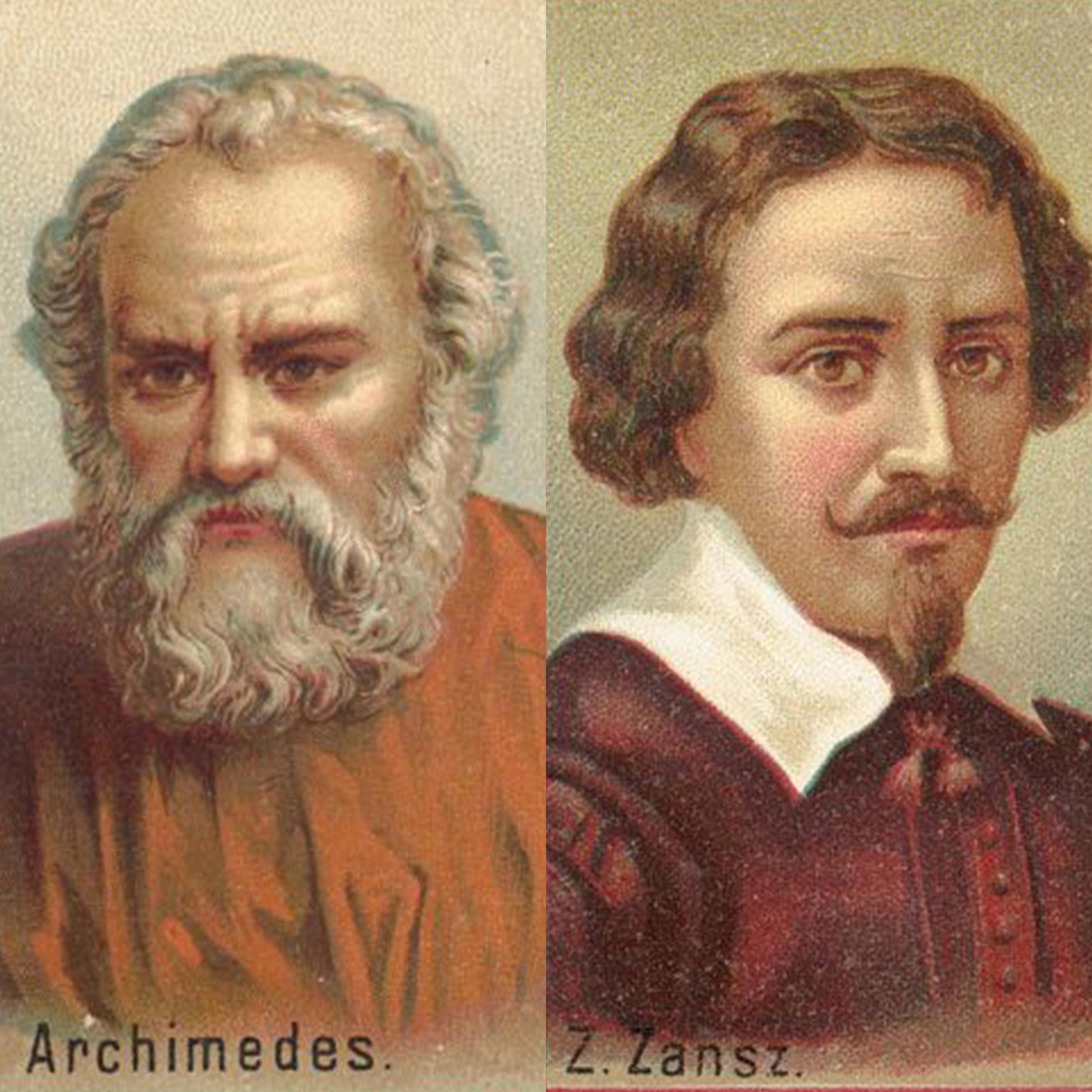 Collector cards showing Archimedes and Zansz