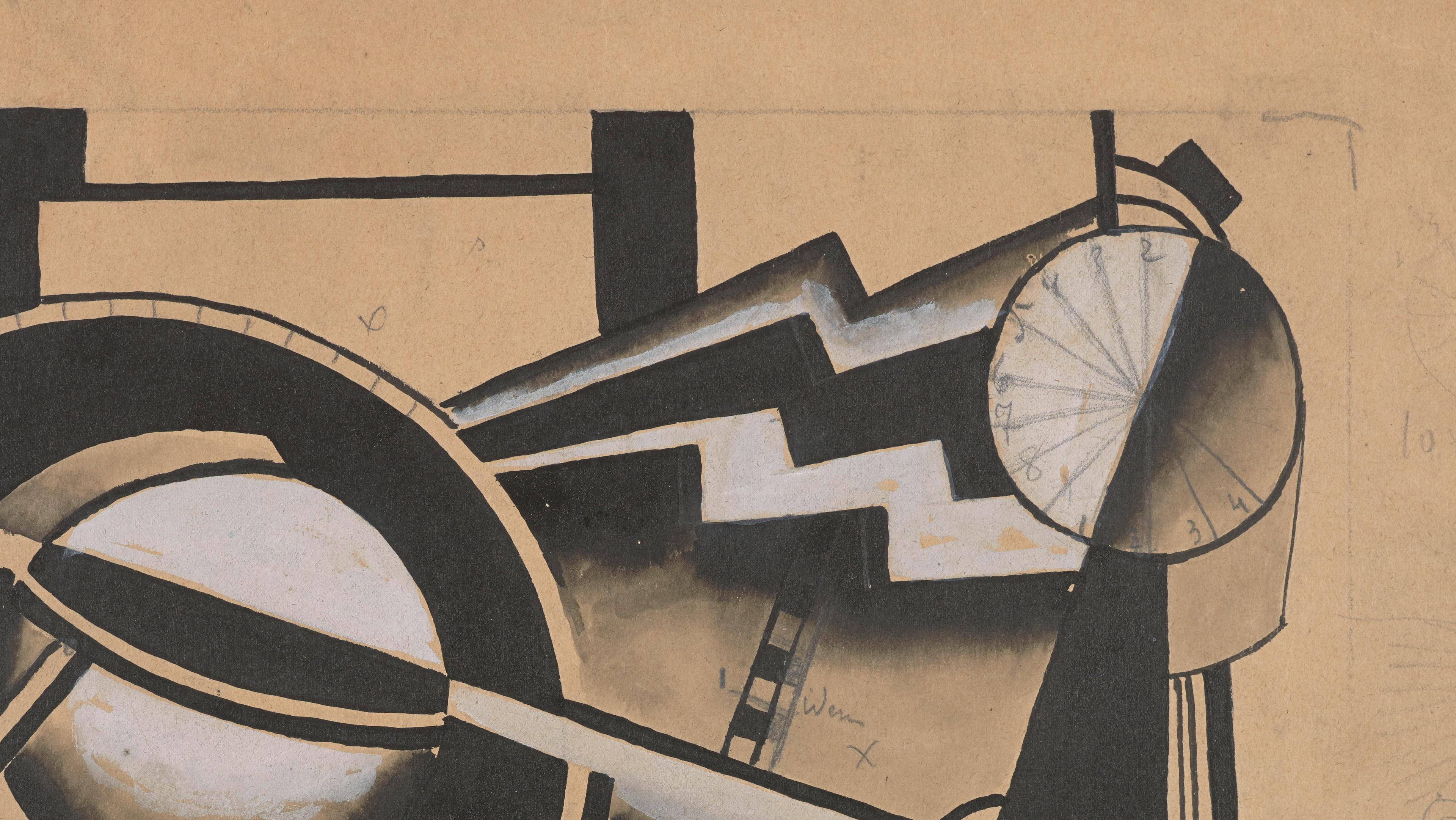 Image of Untitled, Mechanical Composition, Ploughing Motion, around 1918-1920, gouache; India ink on paper, height: 34 cm, width: 45 cm. Photo (C) Adrien Didierjean.