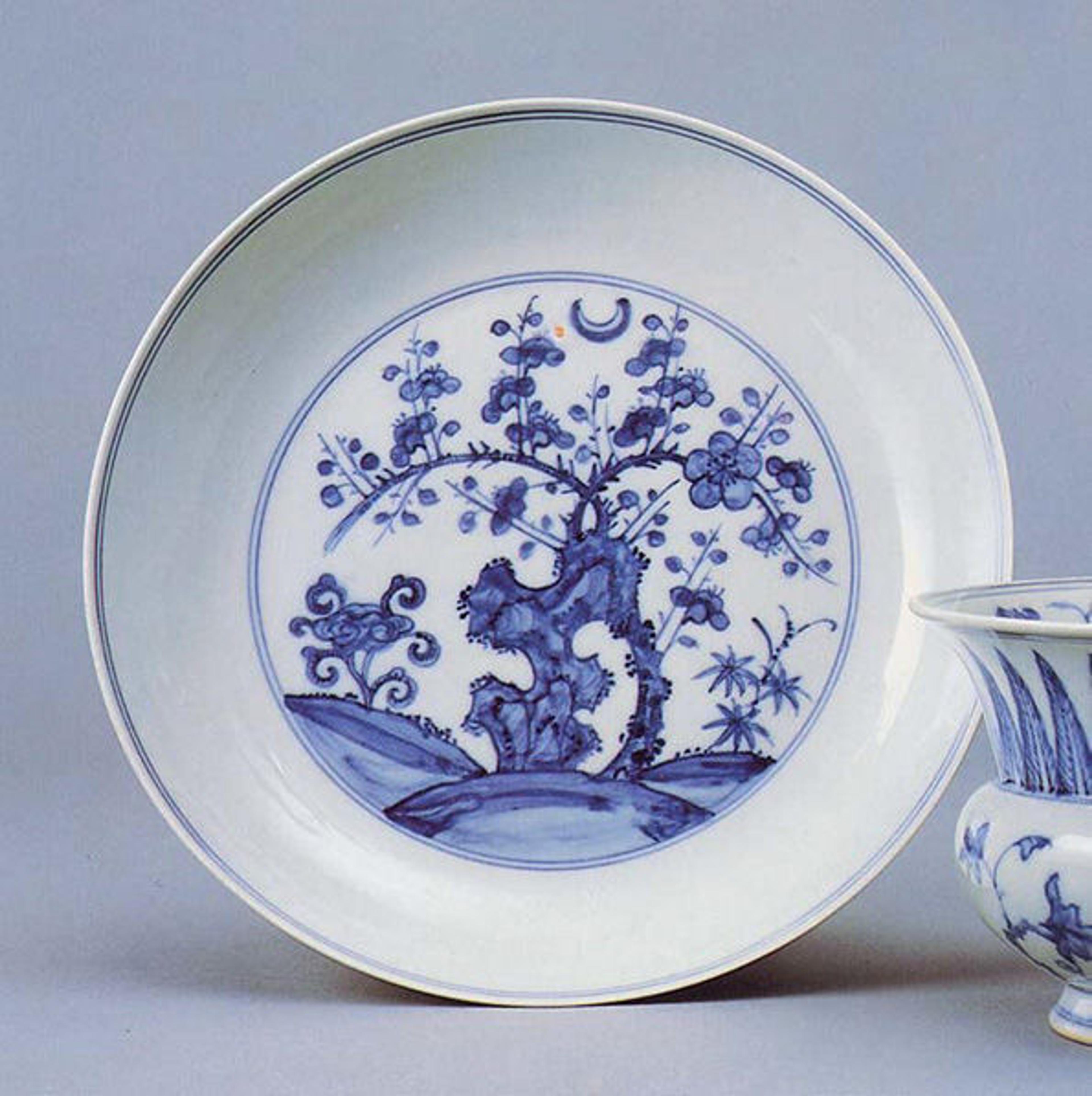 Dish with Blossoming Plum and Crescent Moon