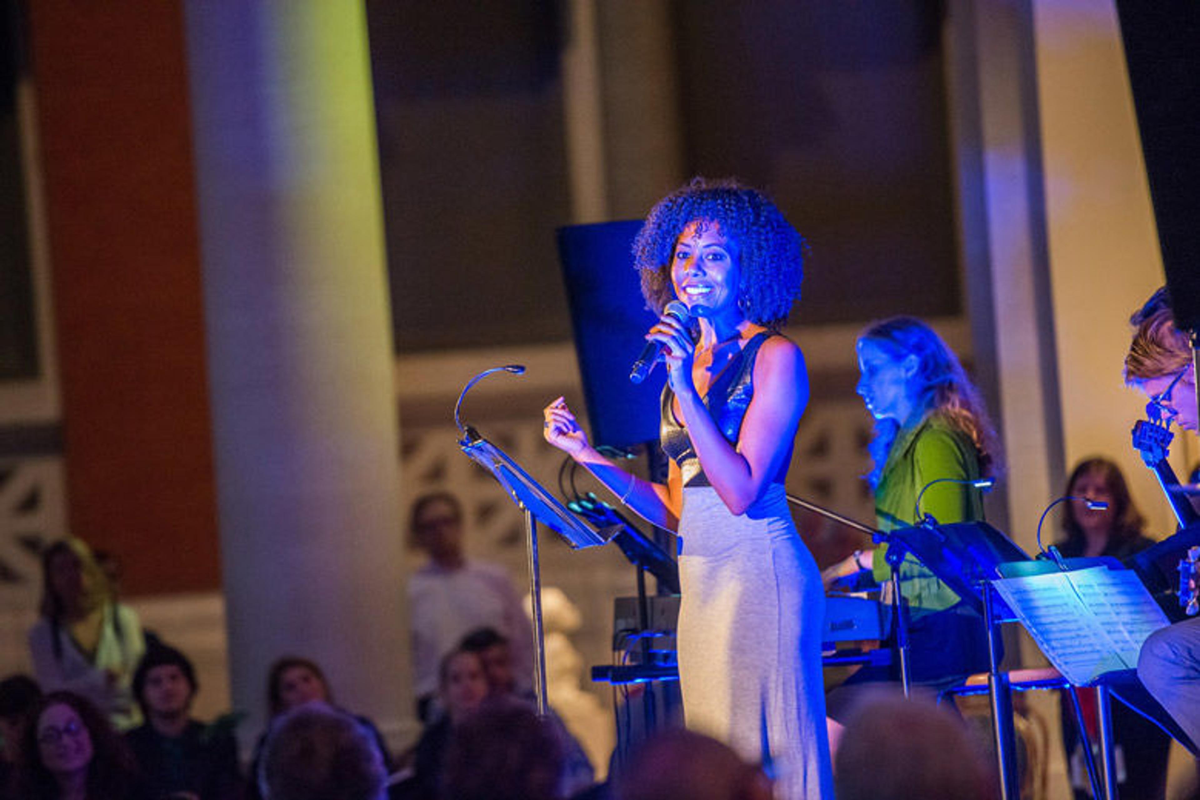 The Civilians perform Let Me Ascertain You in the Petrie Court Café, September 2014. © Stephanie Berger