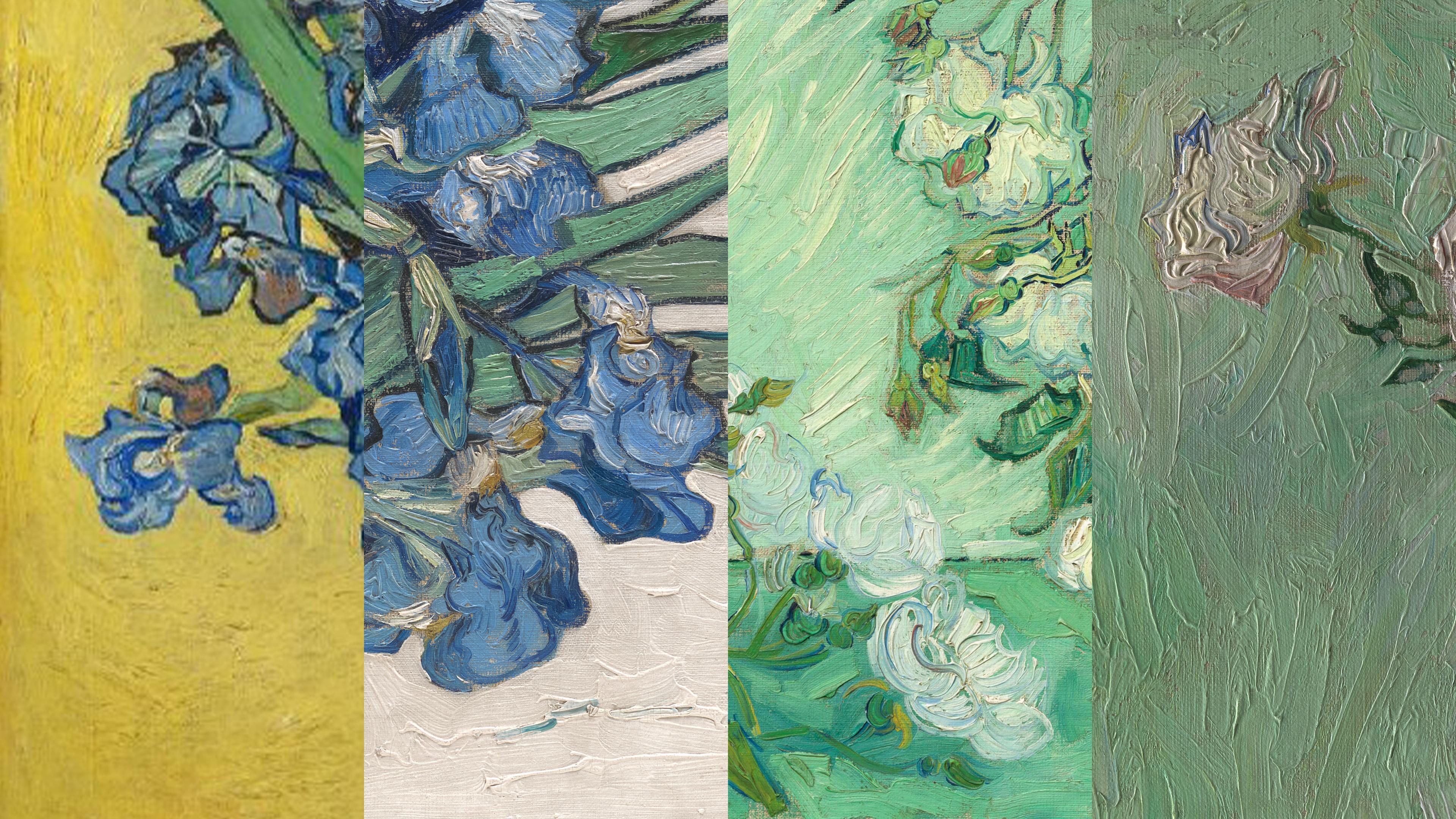 Four detail images of flowers in Van Gogh paintings
