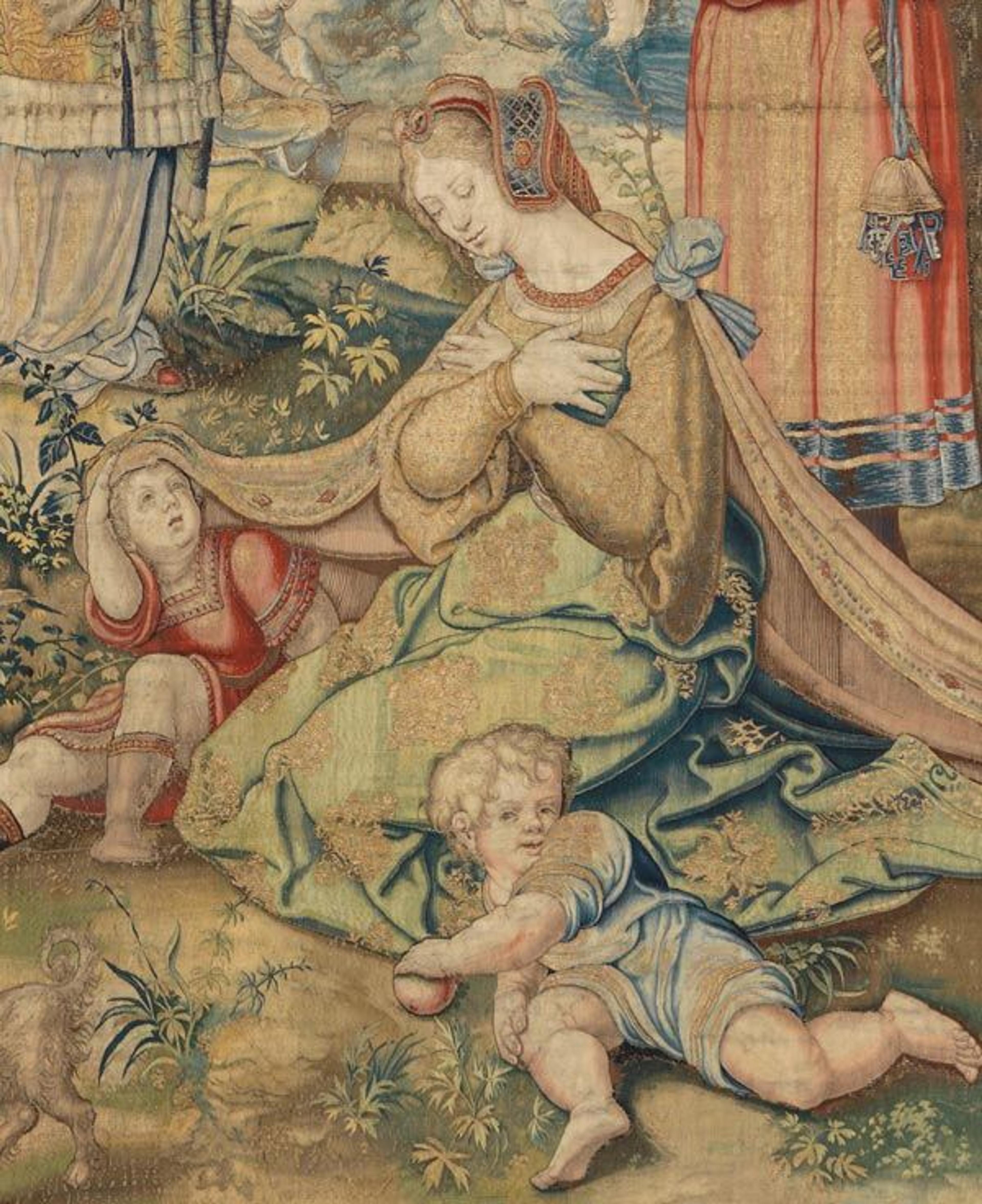 Saint Paul Preaching to the Women of Philippi, from a tapestry set of the Life of Saint Paul (detail). Designed by Pieter Coecke van Aelst (Netherlandish, 1502–1550), ca. 1529–30, probably woven under the direction of Paulus van Oppenem, Brussels, ca. 1535. Wool, silk, and silver- and silver-gilt-metal-wrapped threads; 13 ft. 9 3/4 in. x 12 ft. 9 1/2 in. (421 x 390 cm). Kunsthistorisches Museum, Vienna (KK T III /1)