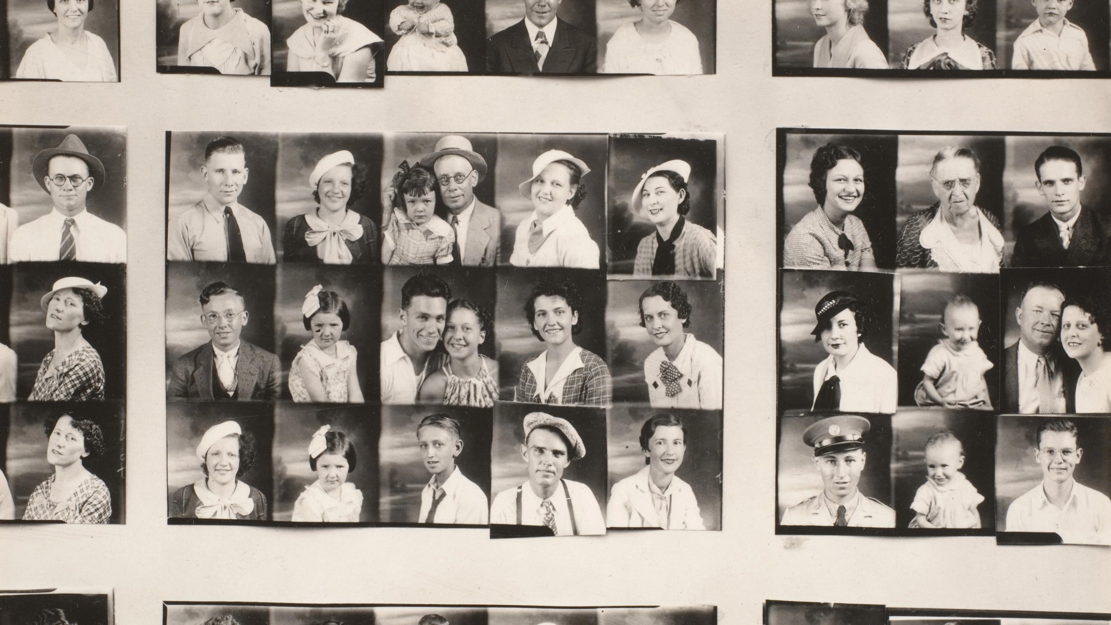 Grid of square black-and-white portraits.