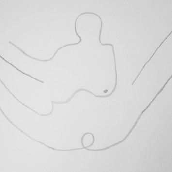 A line drawing of a woman's figure