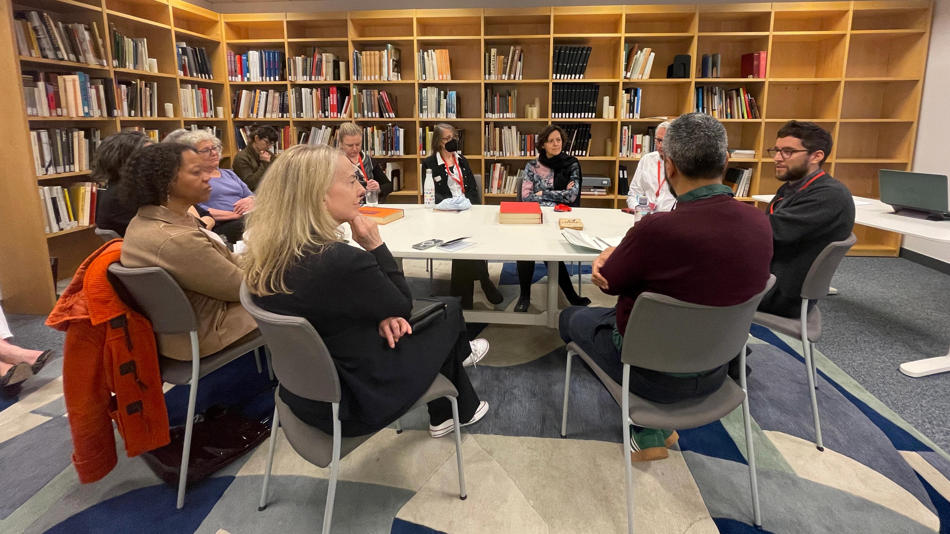 A writing workshop conversation with Museum colleagues in the Lauder Research Center Library