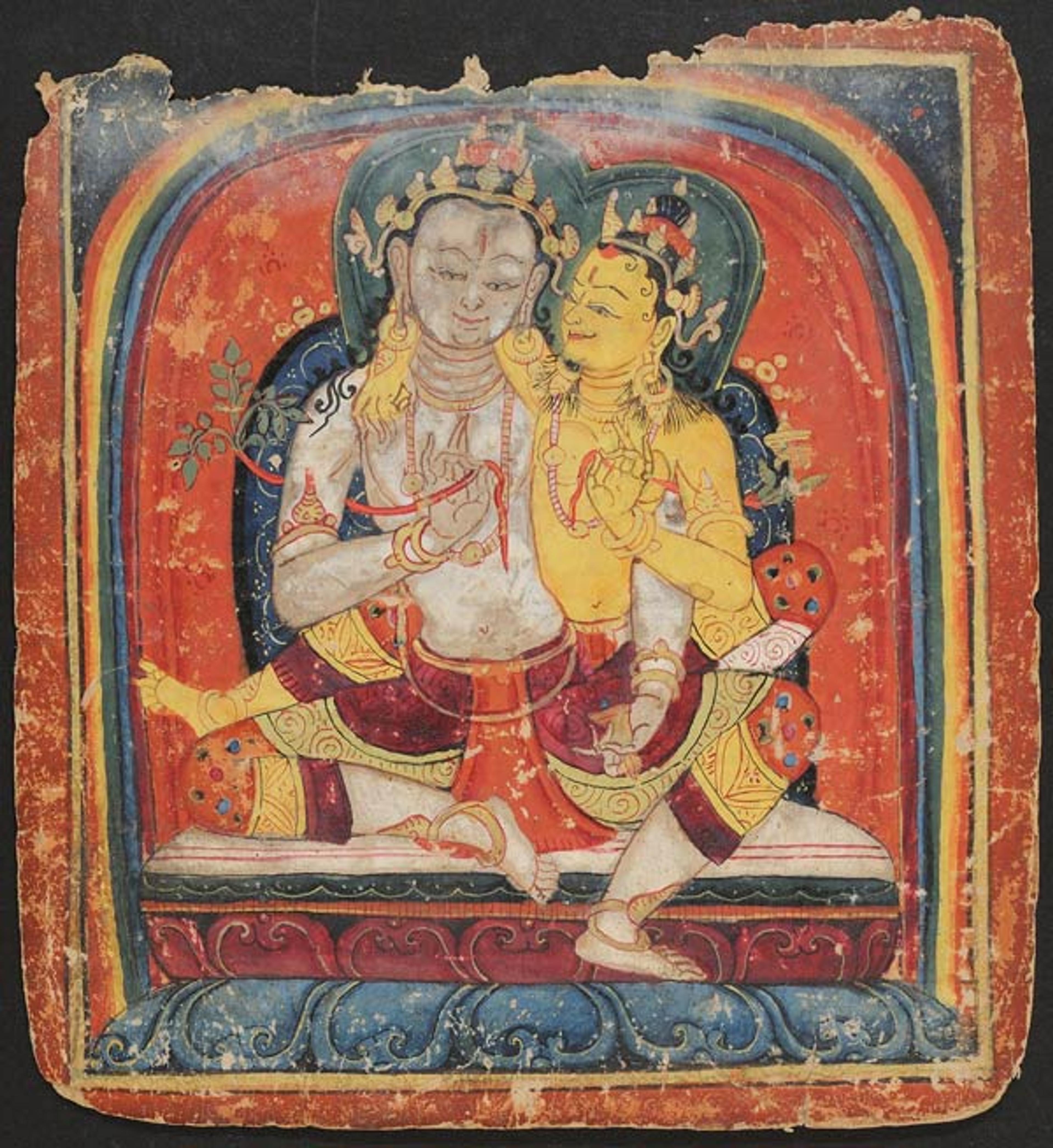 Initiation Card (Tsakali): Maitreya and consort, early 15th century | Tibet | 2000.282.10