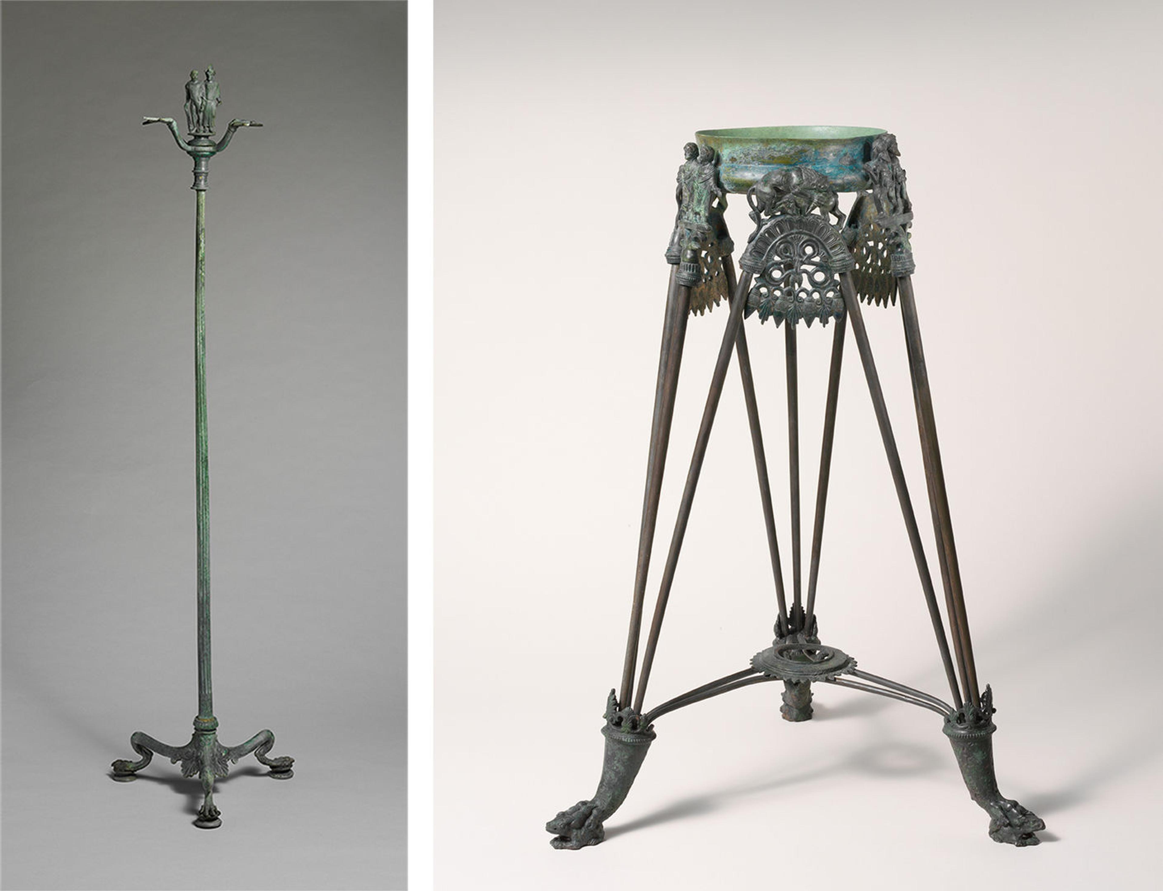 Two images of an Etruscan candelabrum and tripod.