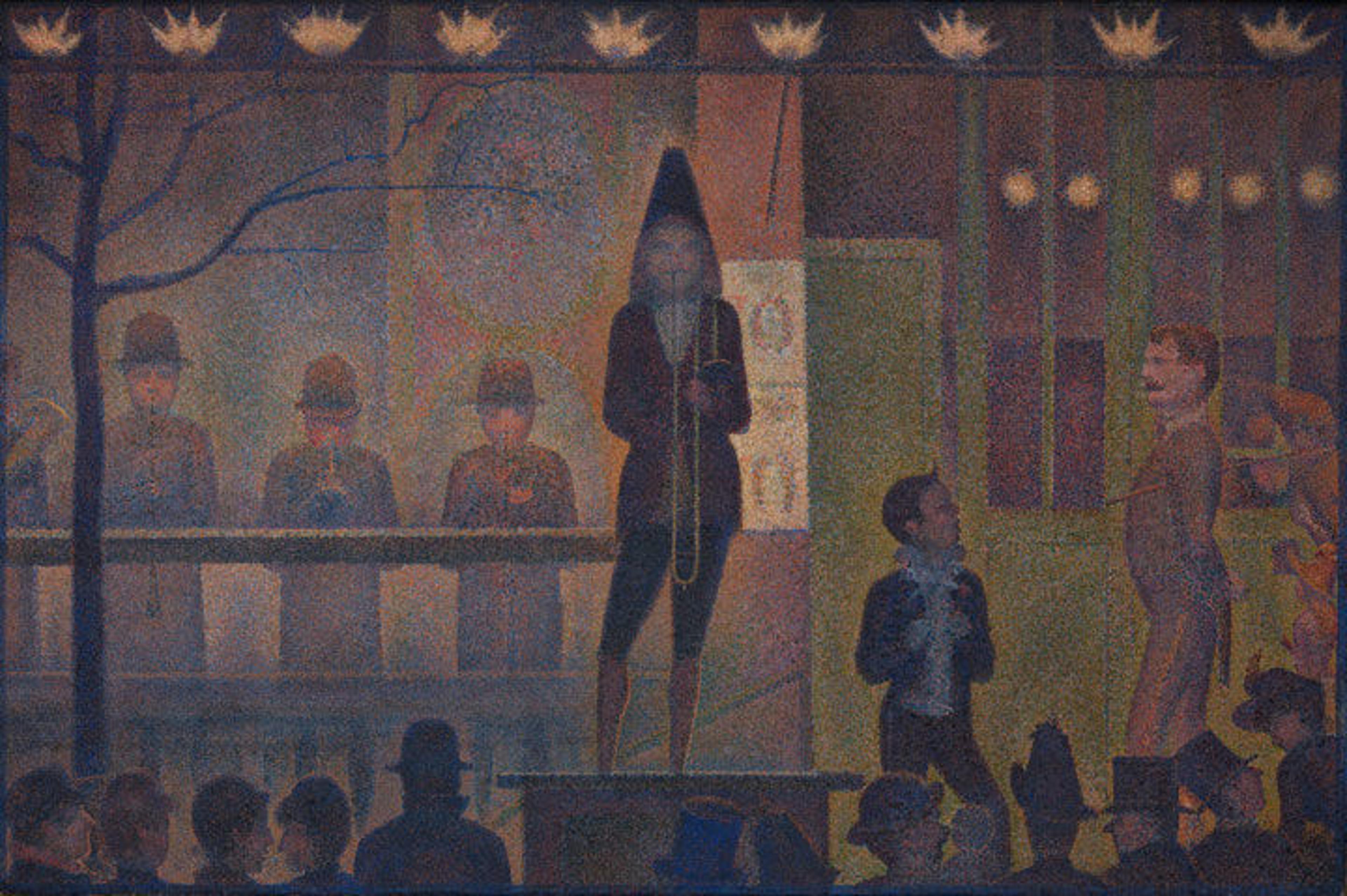 George Seurat painting depicting a French parade, or circus sideshow