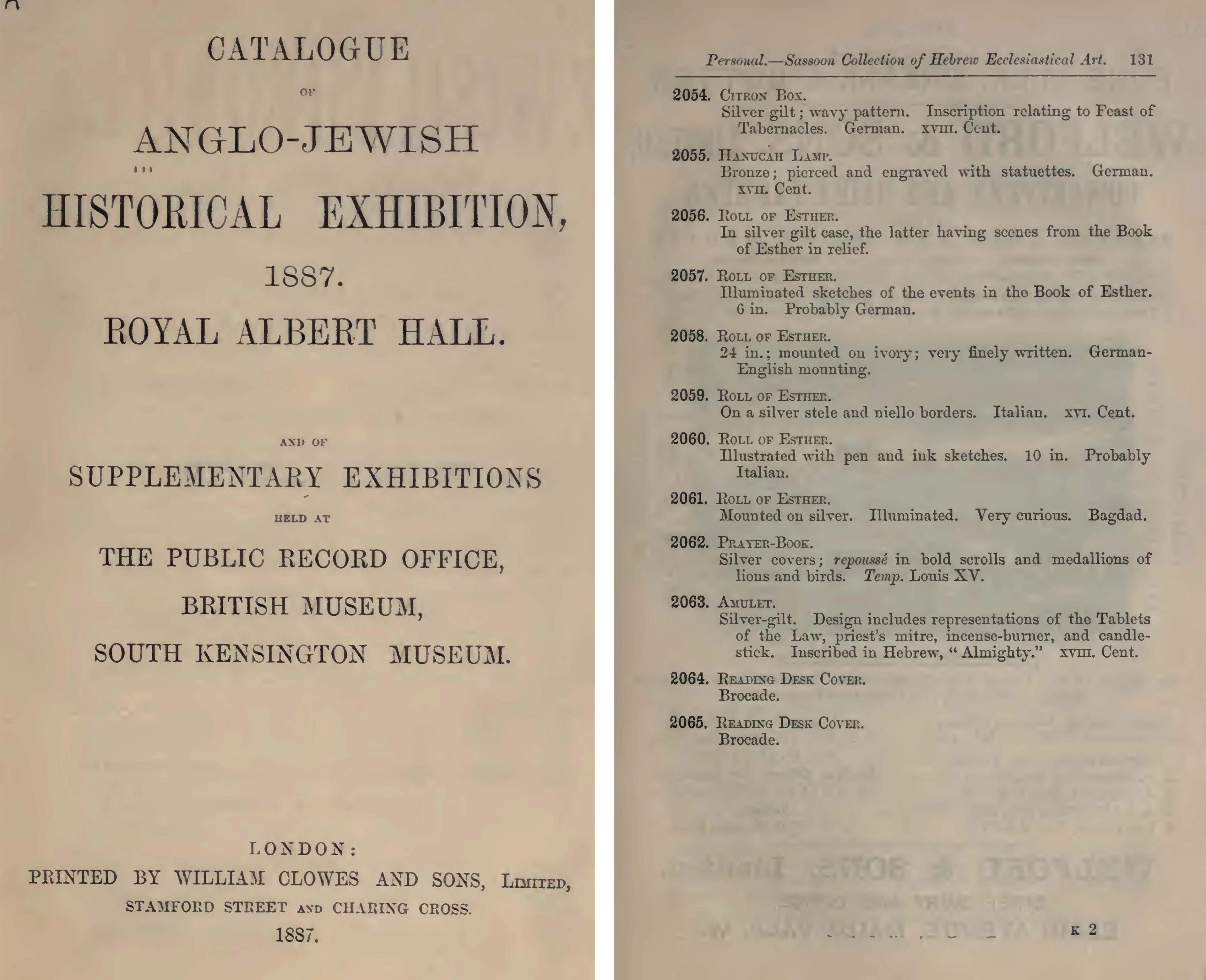 Two pages (cover page and Sassoon Collection details) from a printed exhibition catalogue