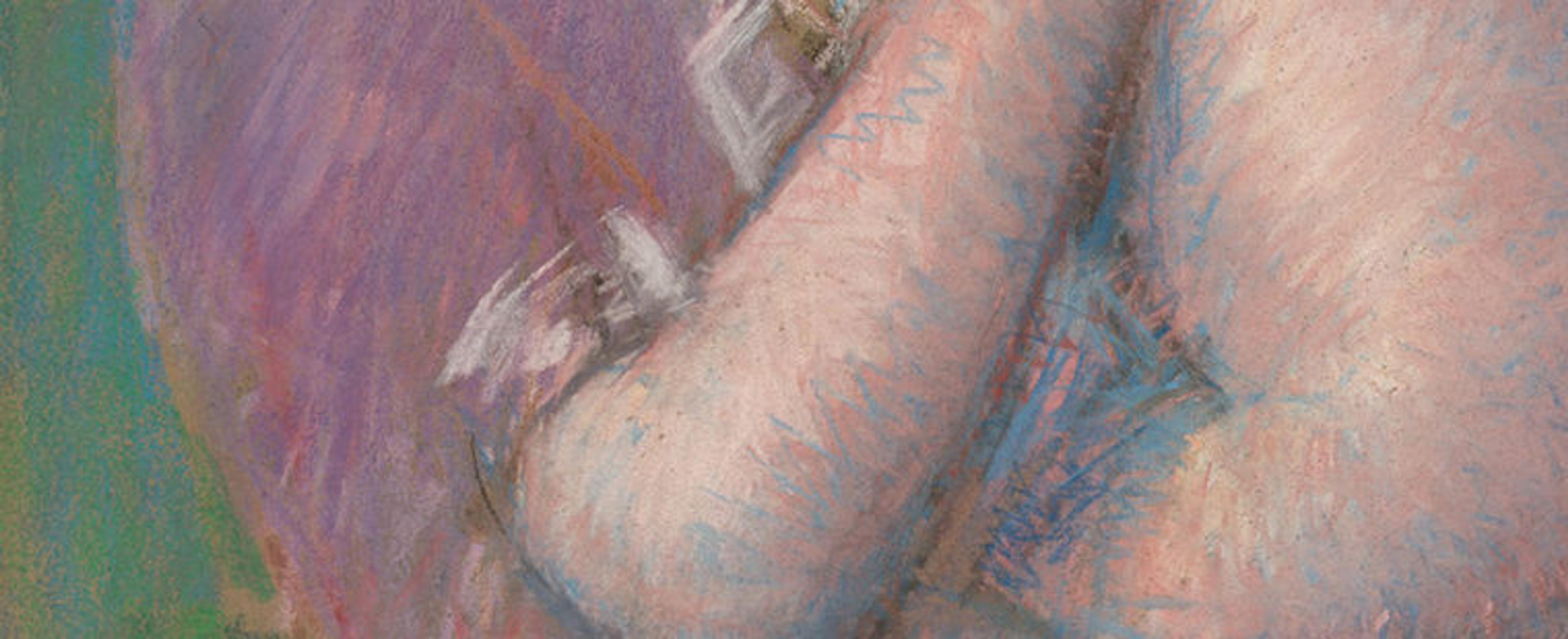 Detail showing complementary colors of flesh, dress, and background