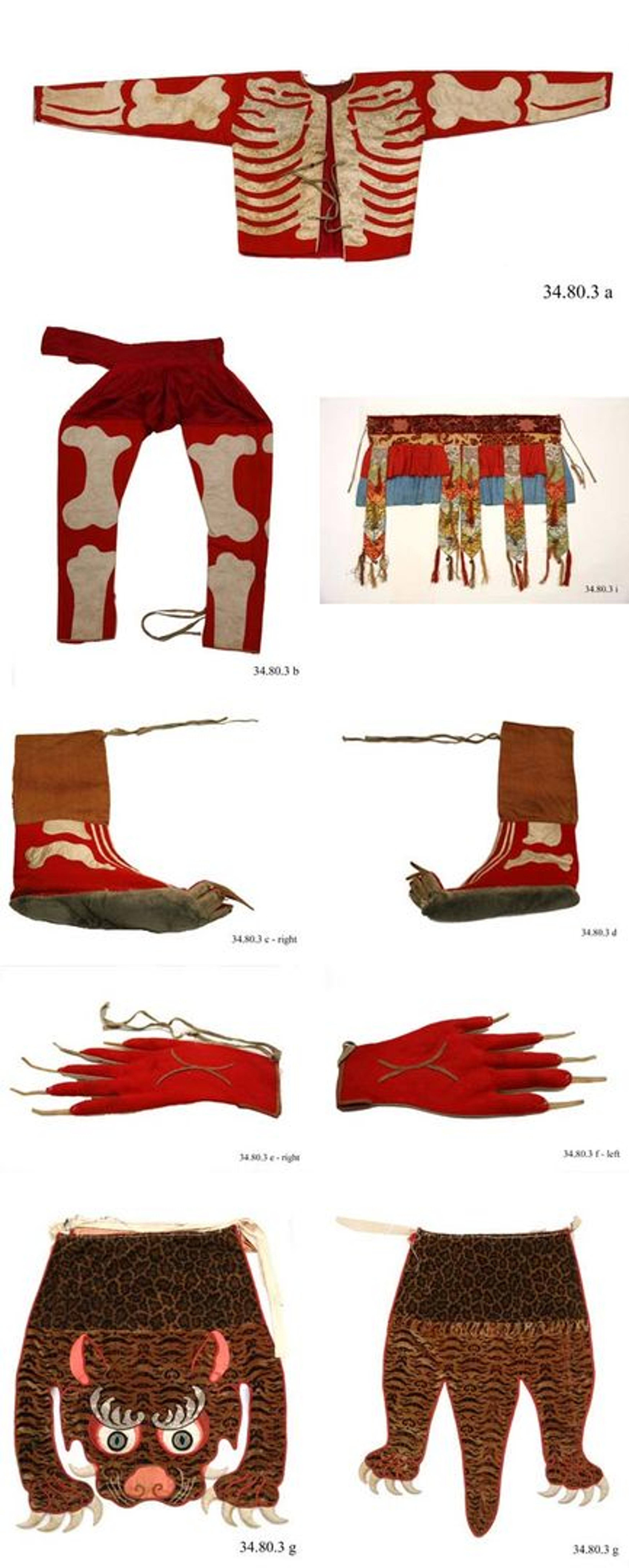 The eight components that comprise the skeleton dance costume