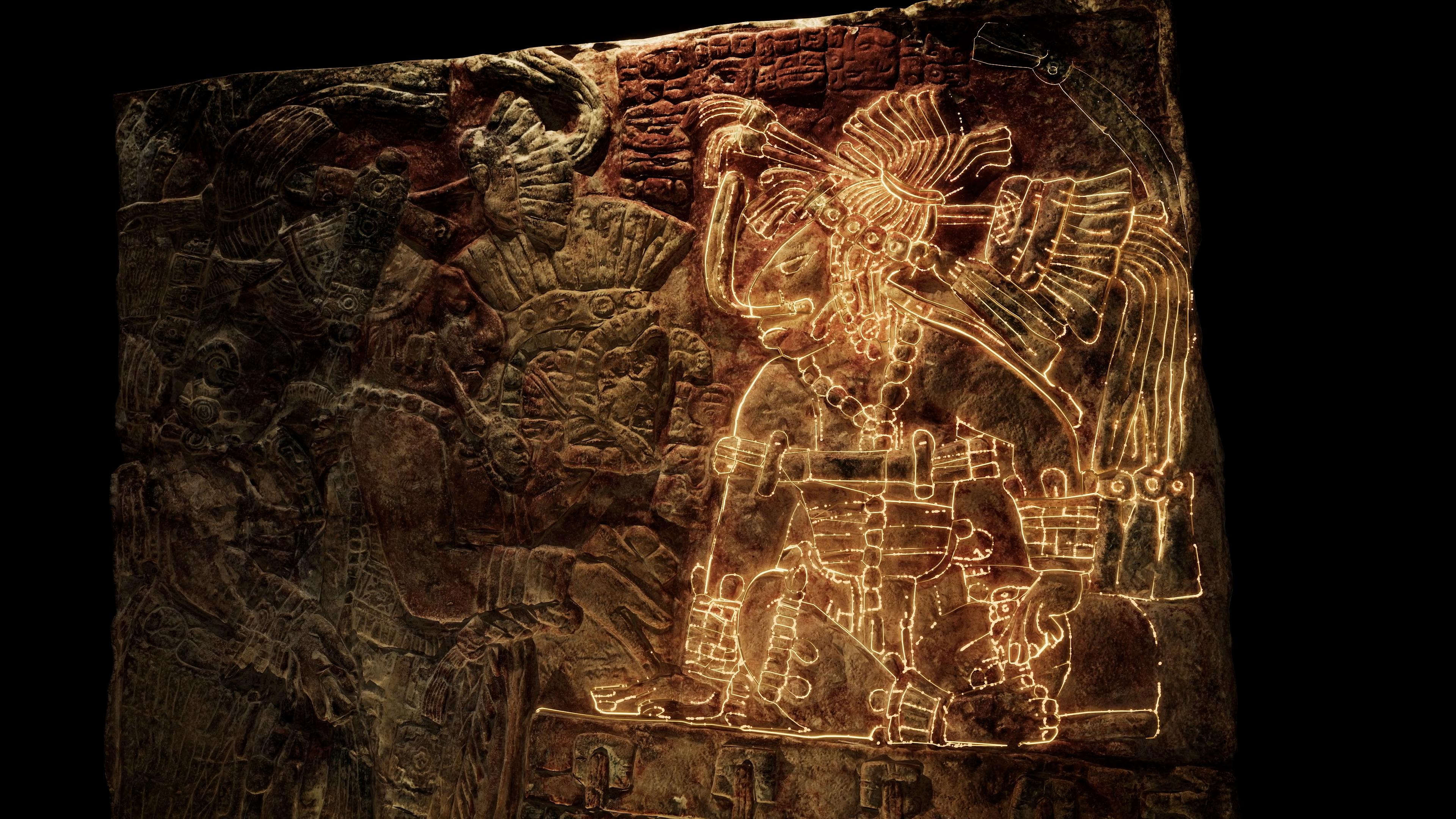 Lintel relief with figure of a man outlined in gold